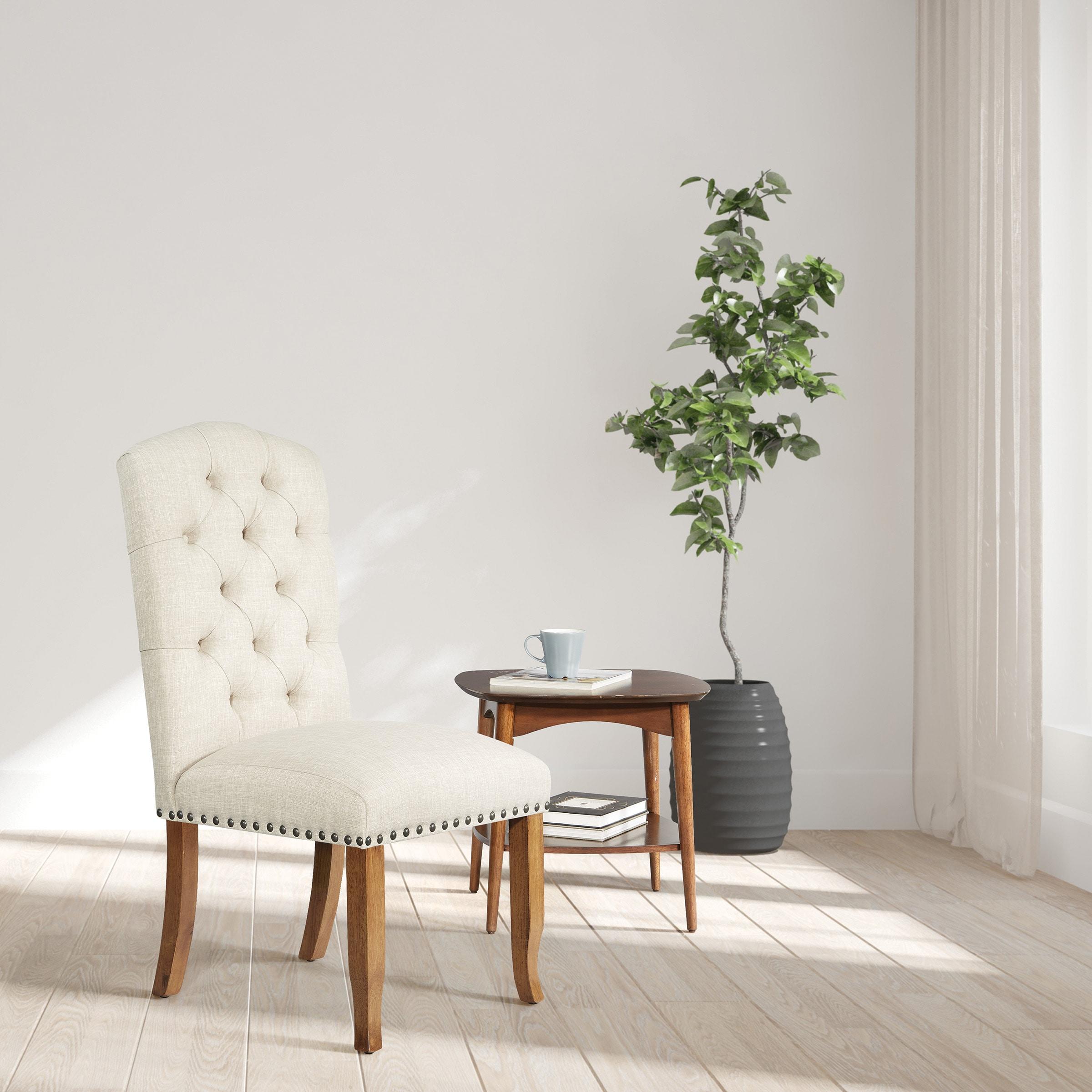 OSP Home Furnishings Jessica Tufted Dining Chair in Linen Cream Fabric