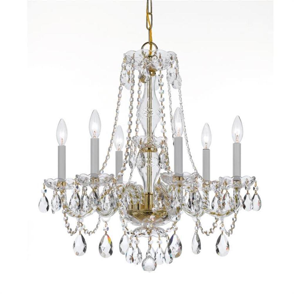 Mini Elegance 6-Light Polished Brass Chandelier with Clear Crystal Accents