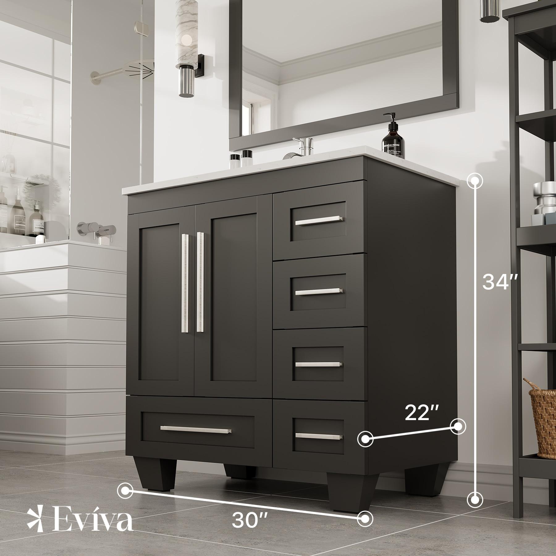 Eviva Loon 30"W x 22"D Espresso Bathroom Vanity with White Carrara Quartz Vanity Top and Rectangular Undermount Sink