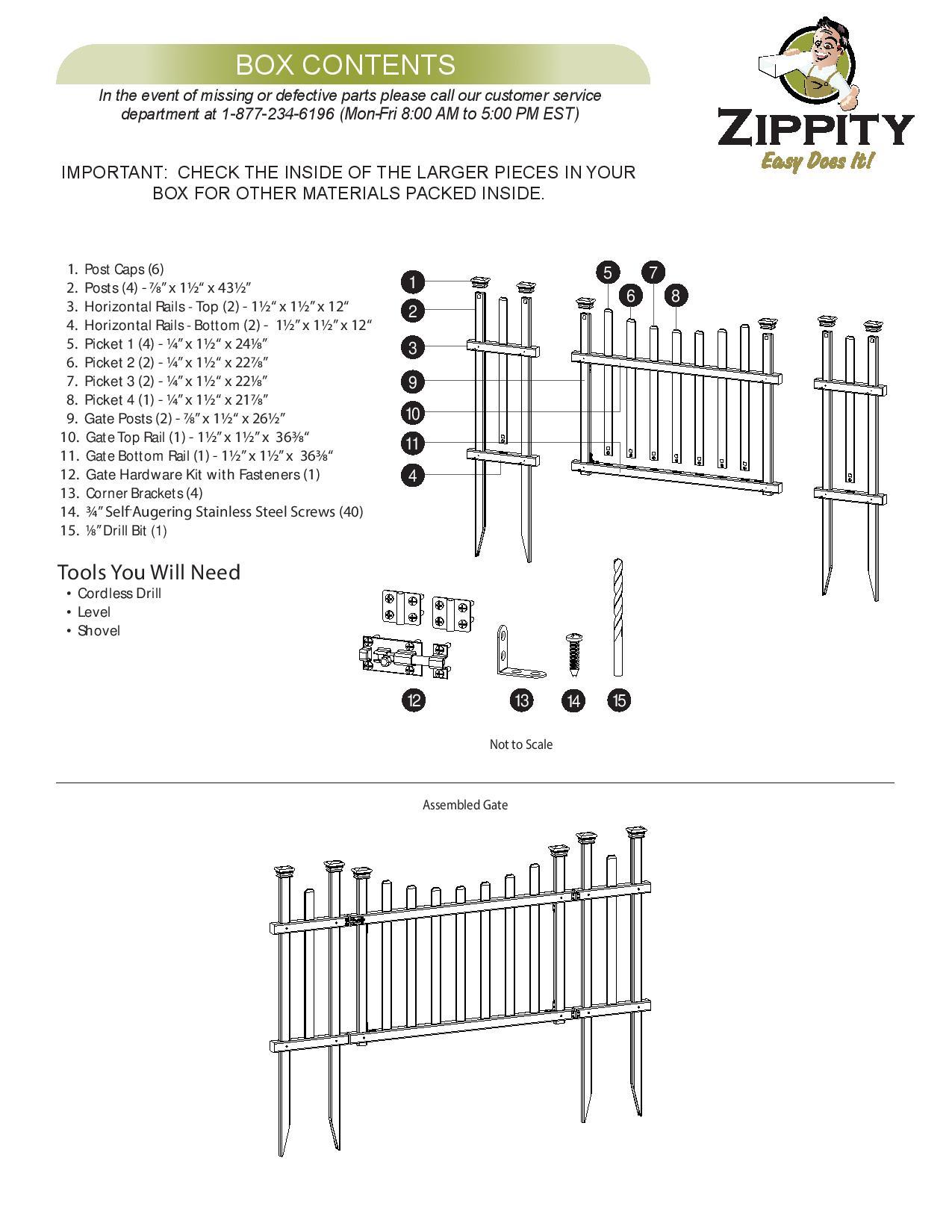 30in H x 62in W (1 Gate) No Dig Zippity Madison Gate Kit, White Vinyl Picket Fence Gate Kit for Madison Fence Panels, Child or Dog Gate for Backyard, Patio, Outdoor, or Garden Fence, ZP19028