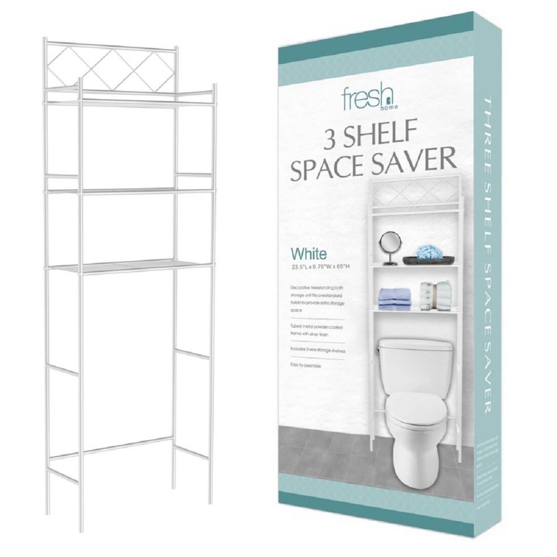 Metal Over The Toilet Space Saver and Organizer White - J&V TEXTILES: Powder-Coated Stainless Steel, 3 Fixed Shelves