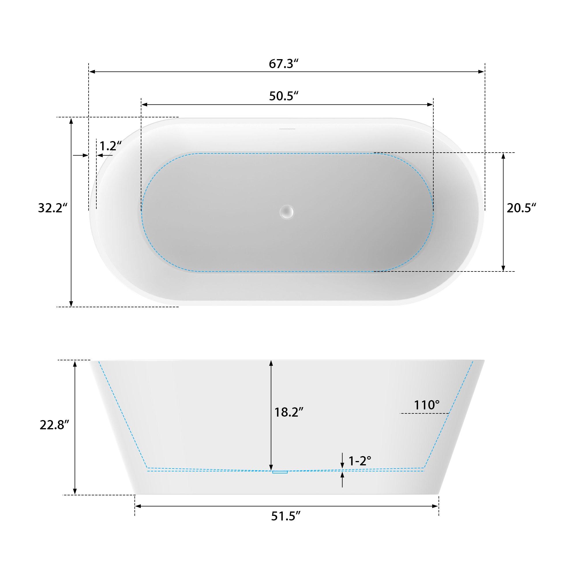67'' x 32'' Freestanding Soaking Acrylic Bathtub