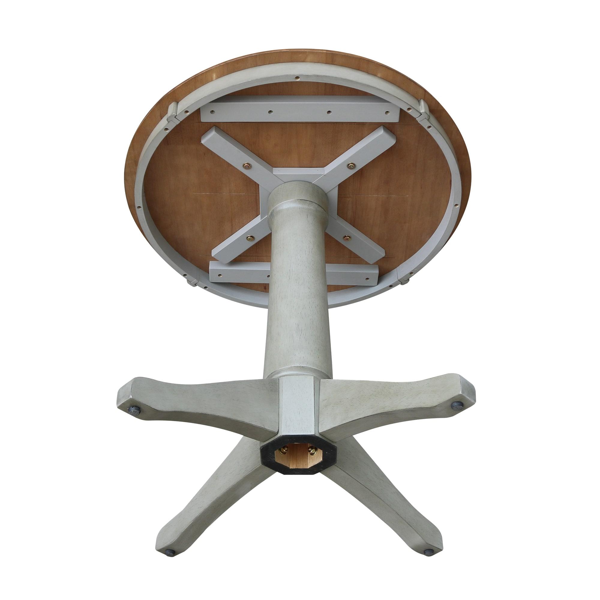 International Concepts 30" Round Top Pedestal Table - Dining Height - Distressed Hickory/Stone