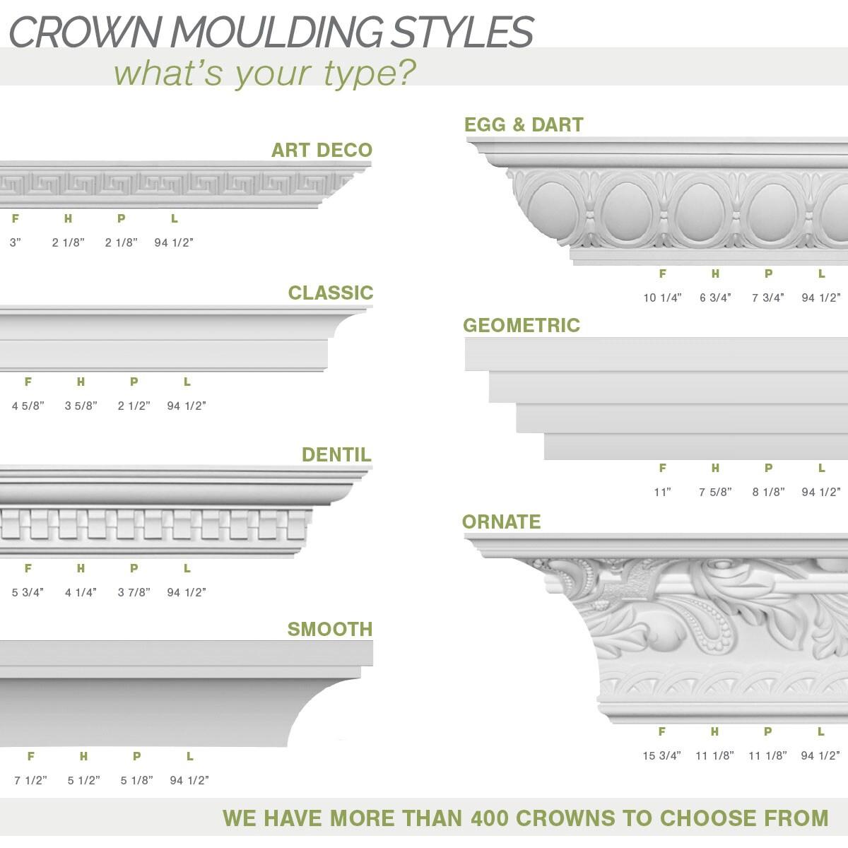Ekena Millwork 2 5/8"H x 1 1/4"P x 2 7/8"F x 94 1/2"L Ashur Leaf Crown Moulding