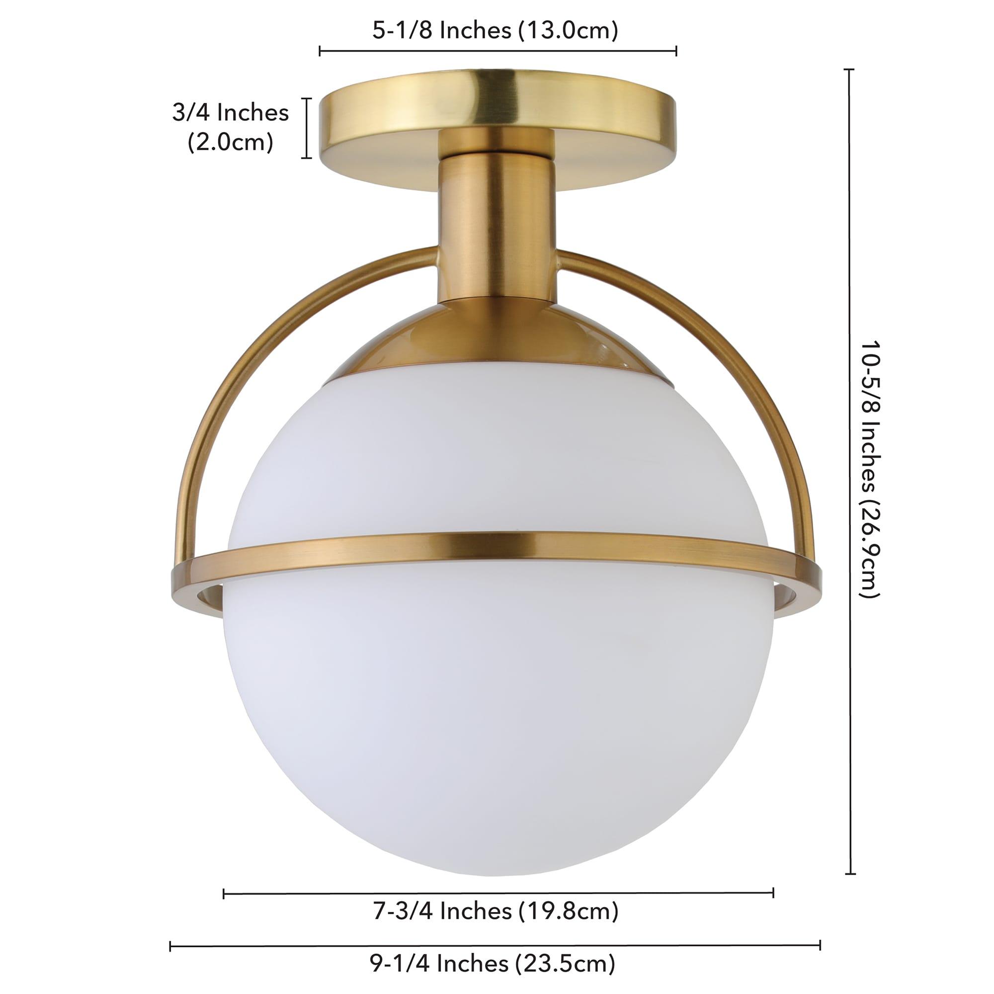 Evelyn&Zoe 9.25" Antique Brass Finish Metal/Glass Semi Flush Mount