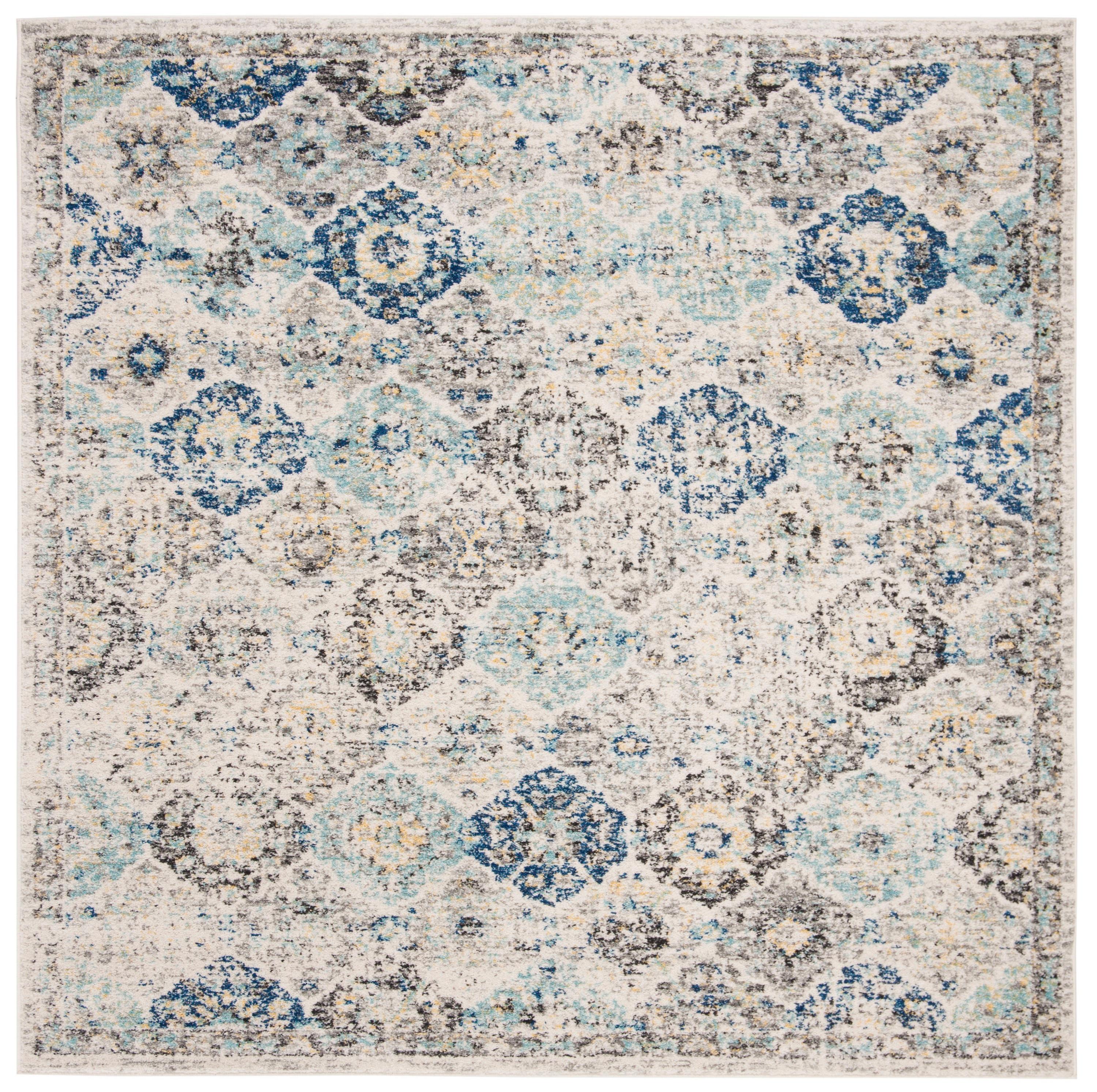 SAFAVIEH Madison Judith Distressed Area Rug, Ivory/Aqua, 10' x 10' Square