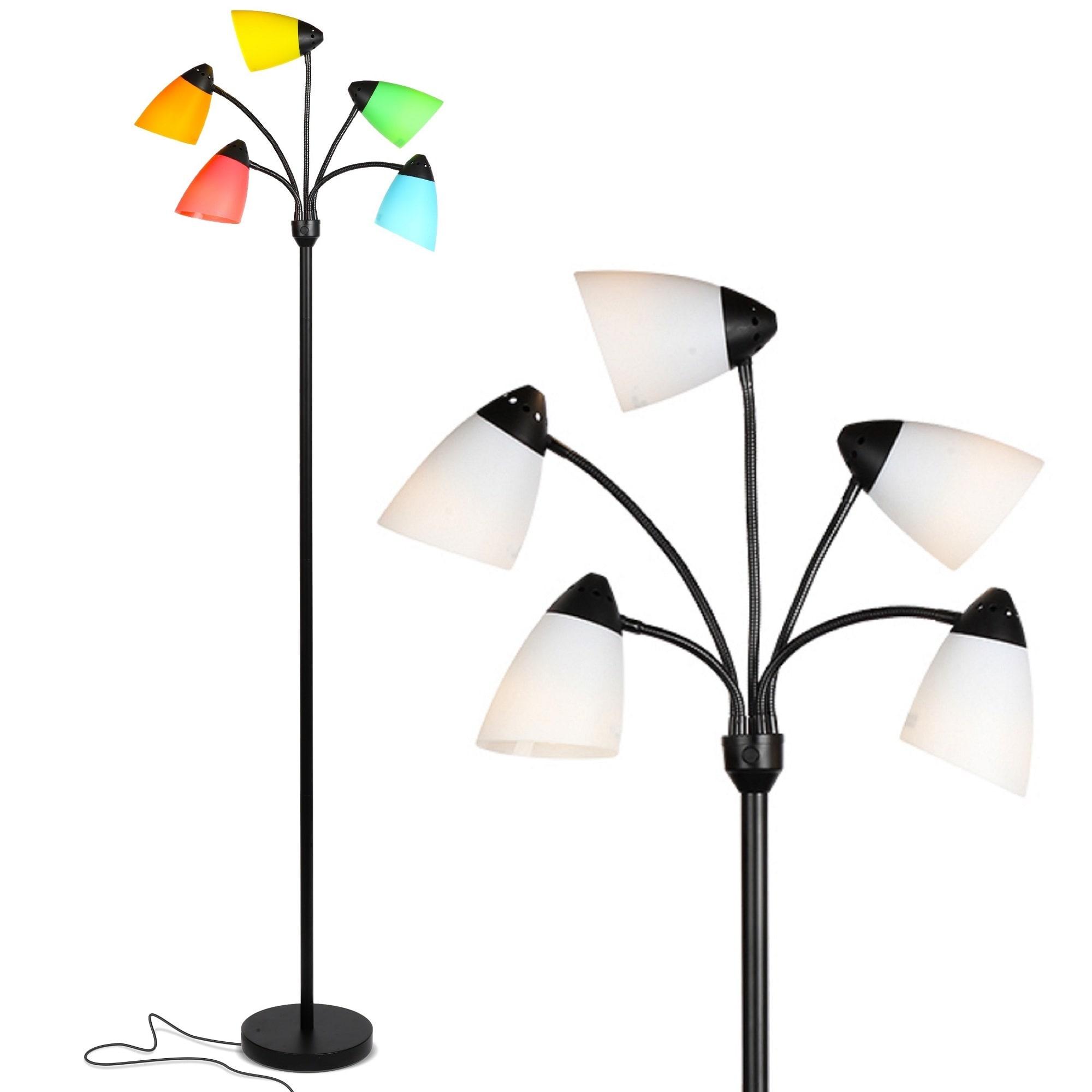 Brightech Medusa 74 in. Modern 5-Light Height Adjustable Gooseneck LED Floor Lamp with 5 Cone Shades