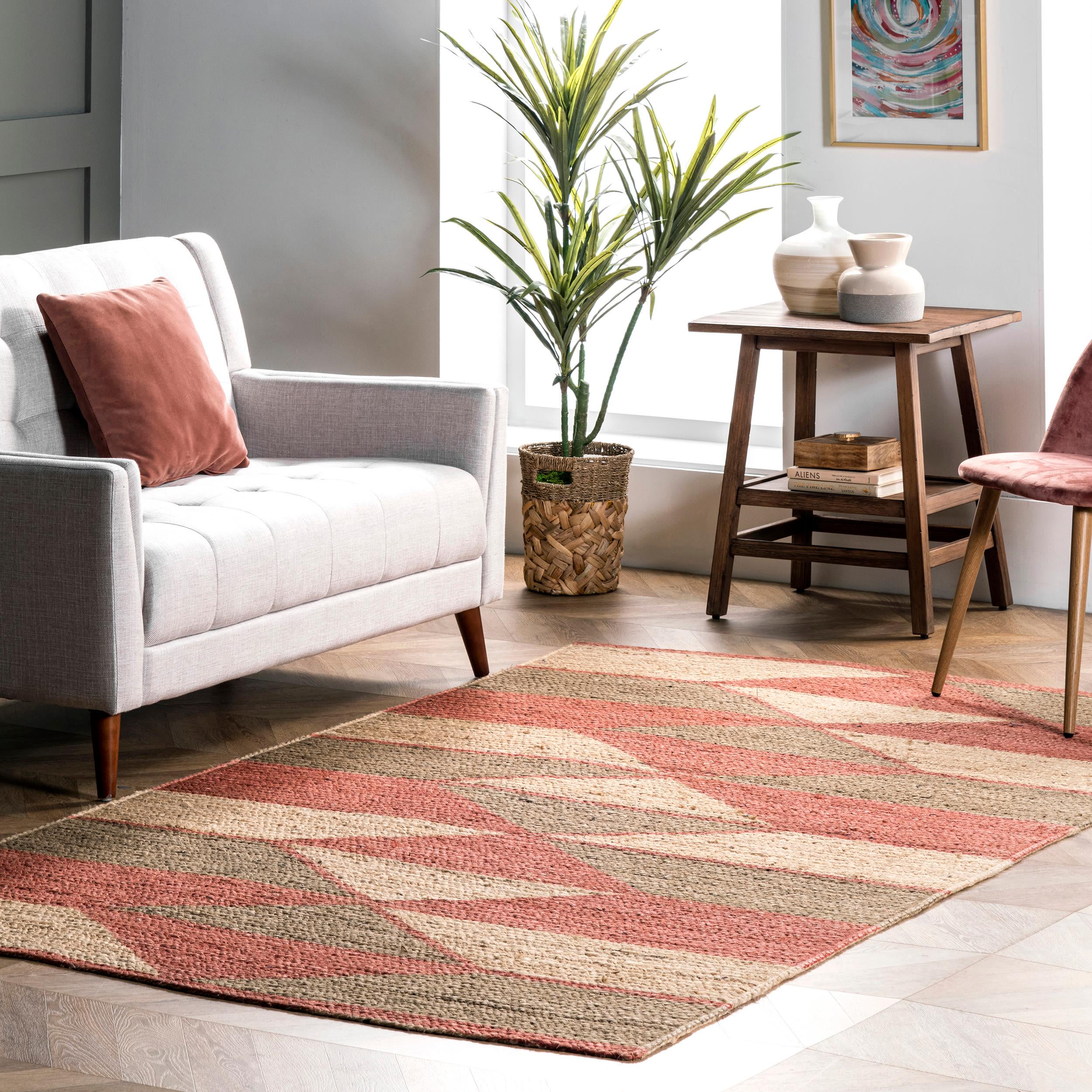 Nuloom Solange Braided Jute Diamond Stripes Indoor Area Rug, Orange, 5'x8'