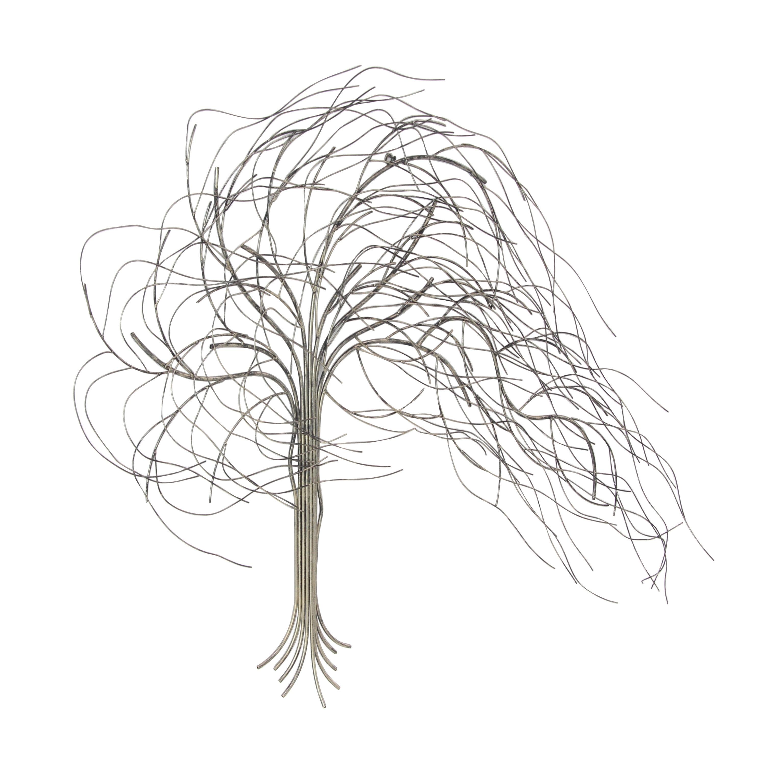 Metal Tree Indoor Outdoor Wall Decor with Long Branch Silver - Olivia & May