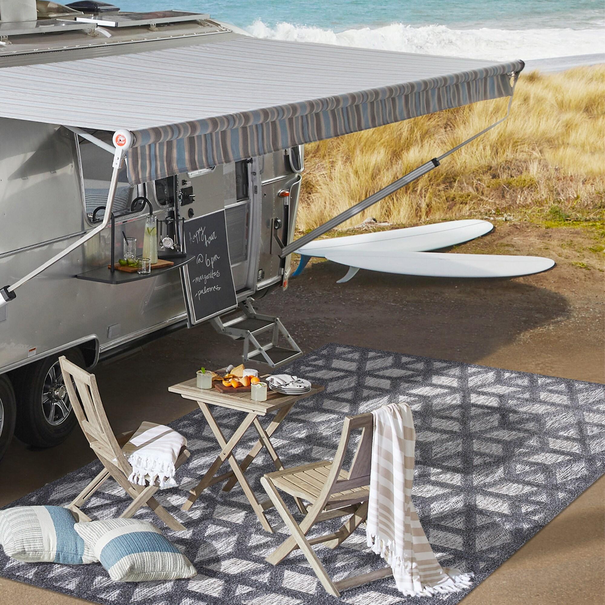 5 X 8 Talaia Neutral Geometric Indoor/Outdoor Area Rug, Dark Gray - JONATHAN Y