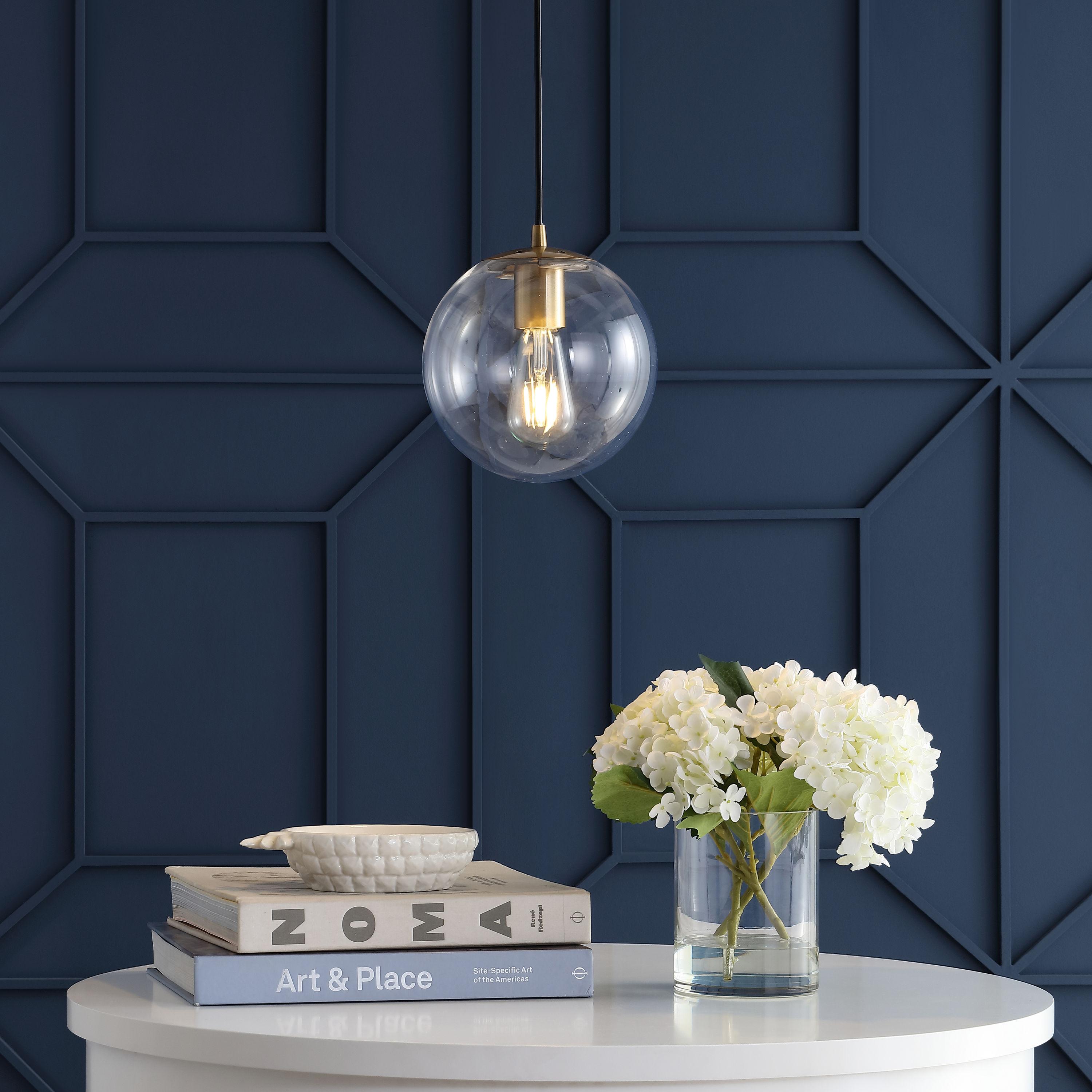 Bleecker 7.75 in. 1- Light Clear/Brass Metal/Glass Globe LED Pendant