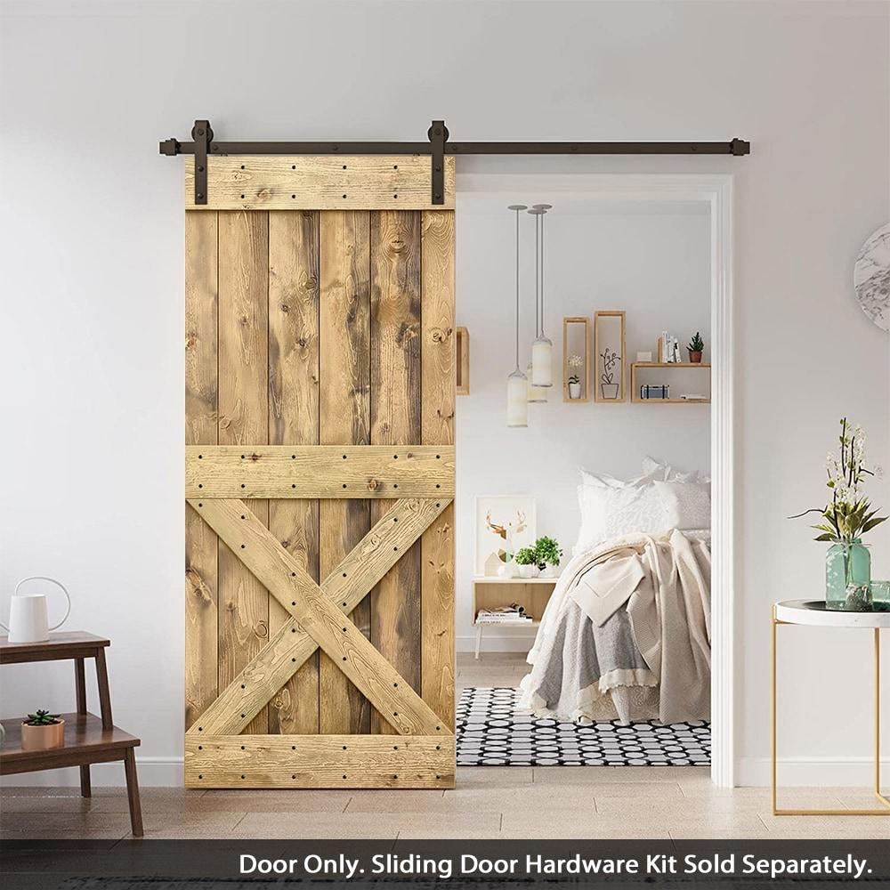 Calhome 84'' Solid Wood Paneled Painted without Installation Hardware Kit Barn Door