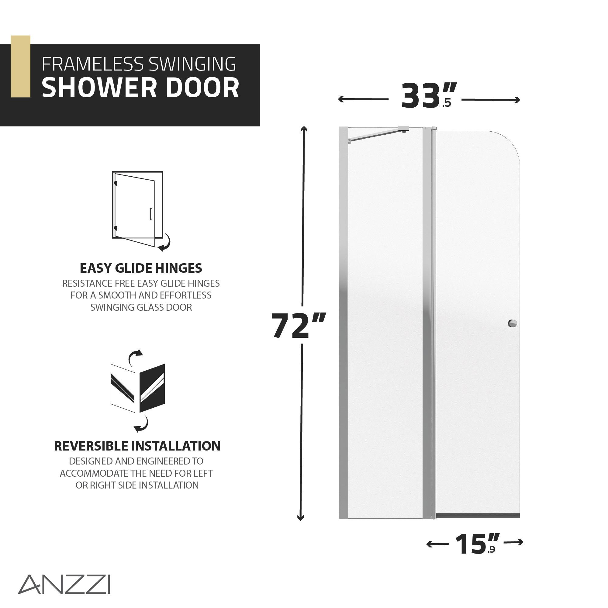 Anzzi 33.3” W x 72” H Frameless Shower Door