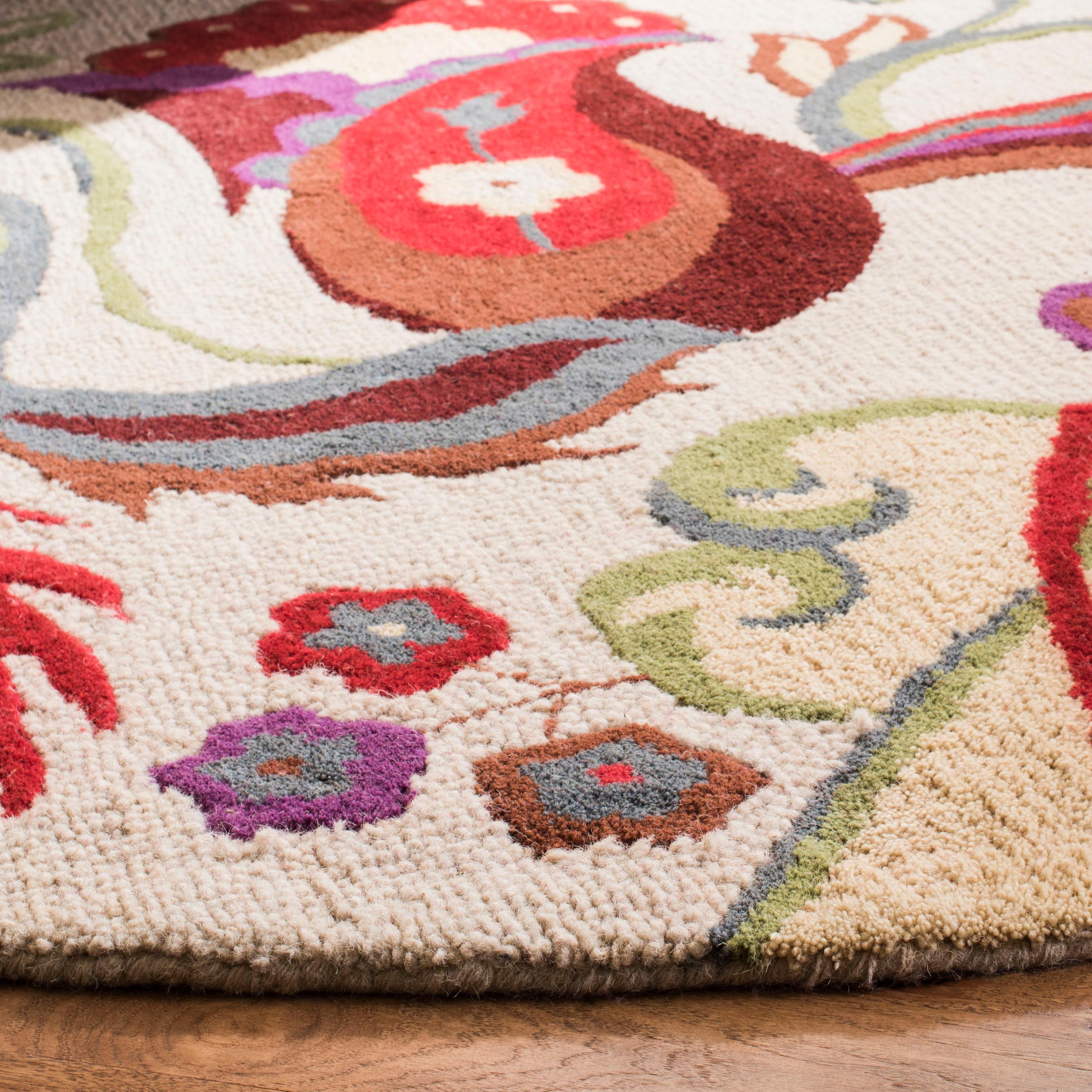 Blossom BLM680 Hand Hooked Area Rug - Beige/Multi - 6' Round - Safavieh.
