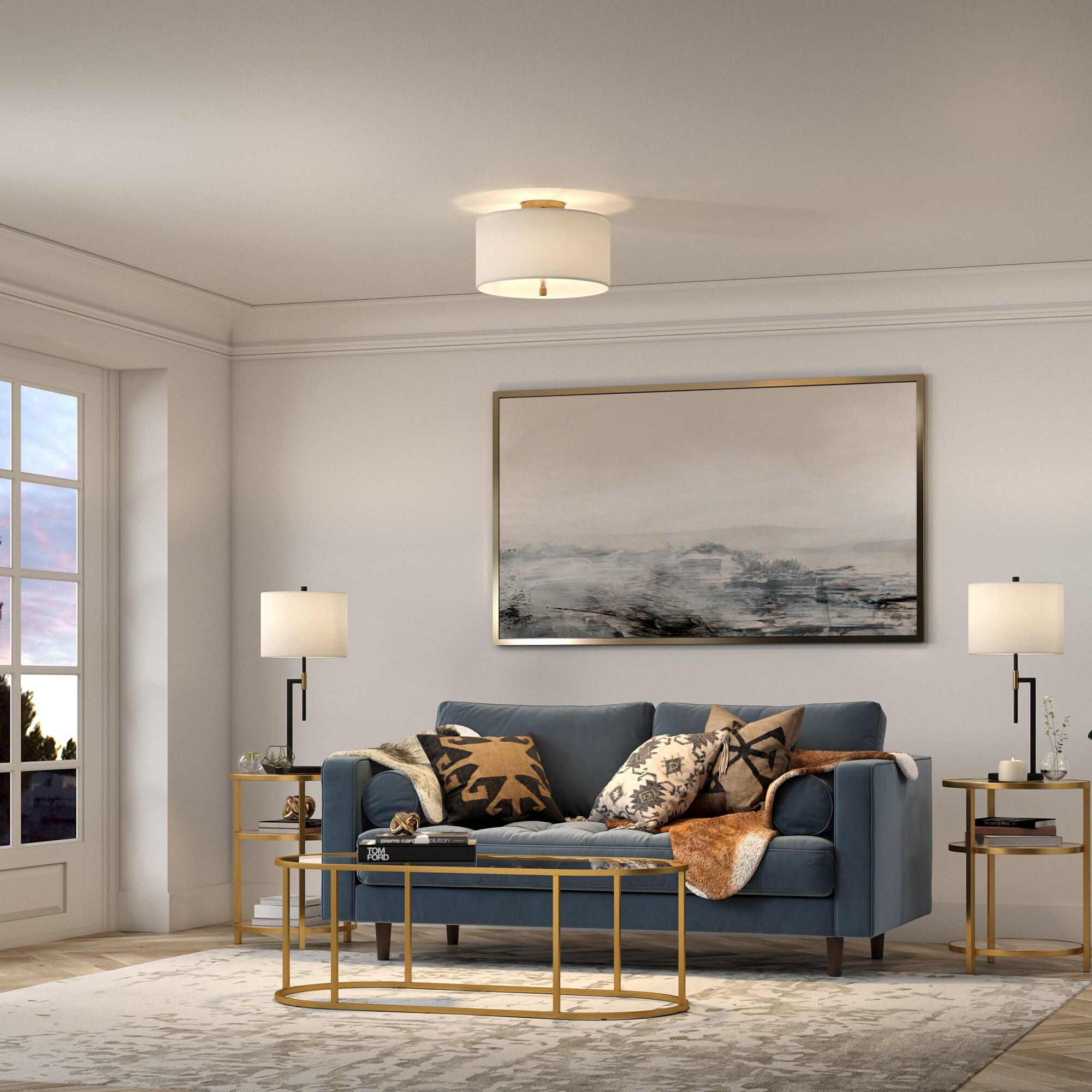 Evelyn&Zoe Ellis 16" Flush Mount with Fabric Shade in Brass/White