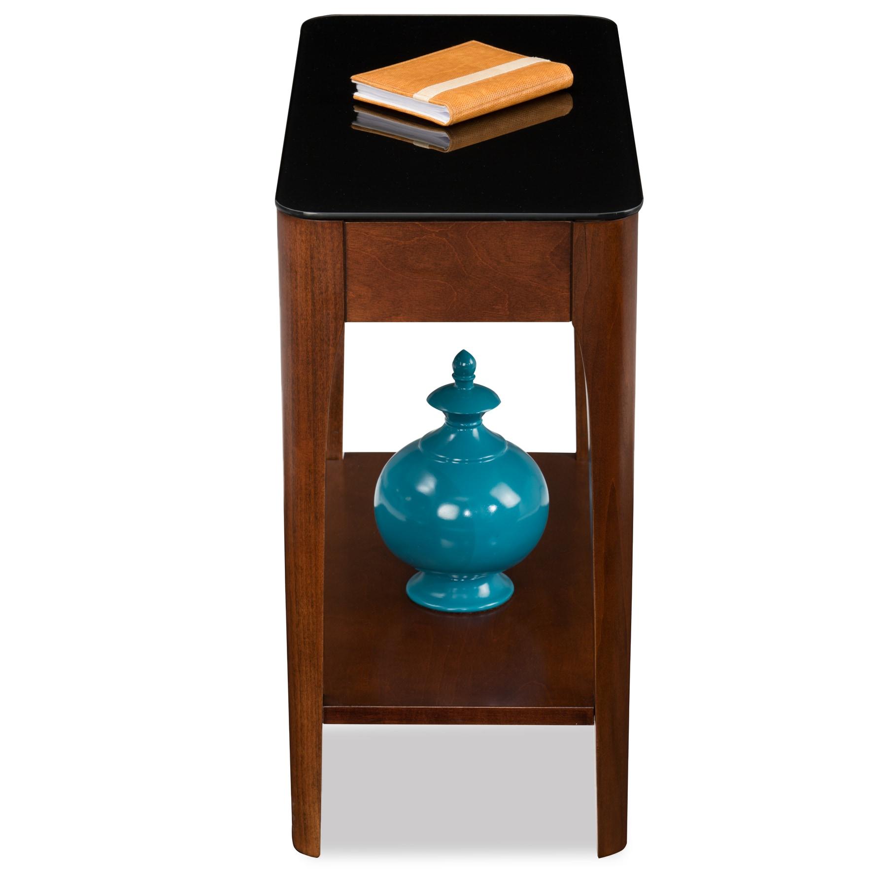Leick Home 11105 Obsidian Glass Top Narrow Side Table with Shelf, Chestnut and Black Glass