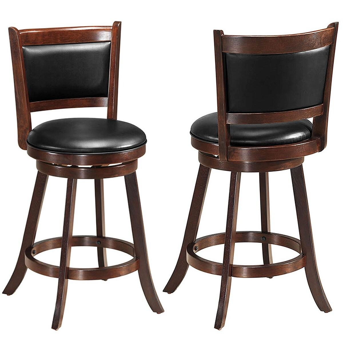 Bar Stools Set of 2, 360 Degree Swivel, Accent Wooden Swivel Seat Counter Height Bar Stool, Leather Upholstered Design, PVC Cushioned Seat, Perfect for Dining and Living Room (Height 24")