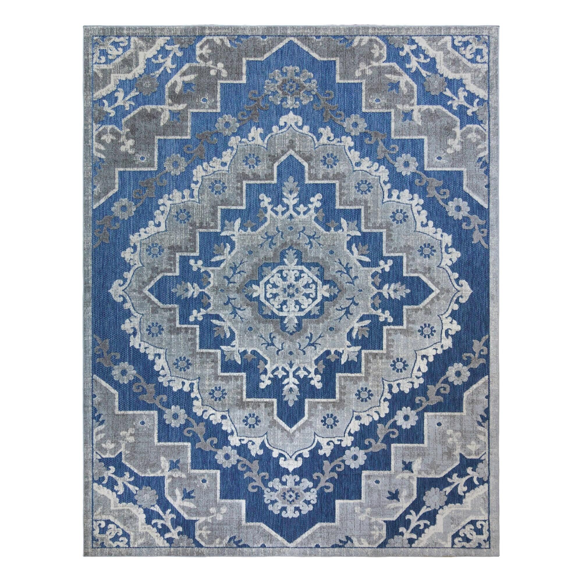 Fosel Arasi Blue/Gray Transitional Mandala Style Flatweave Indoor/Outdoor Area Rug