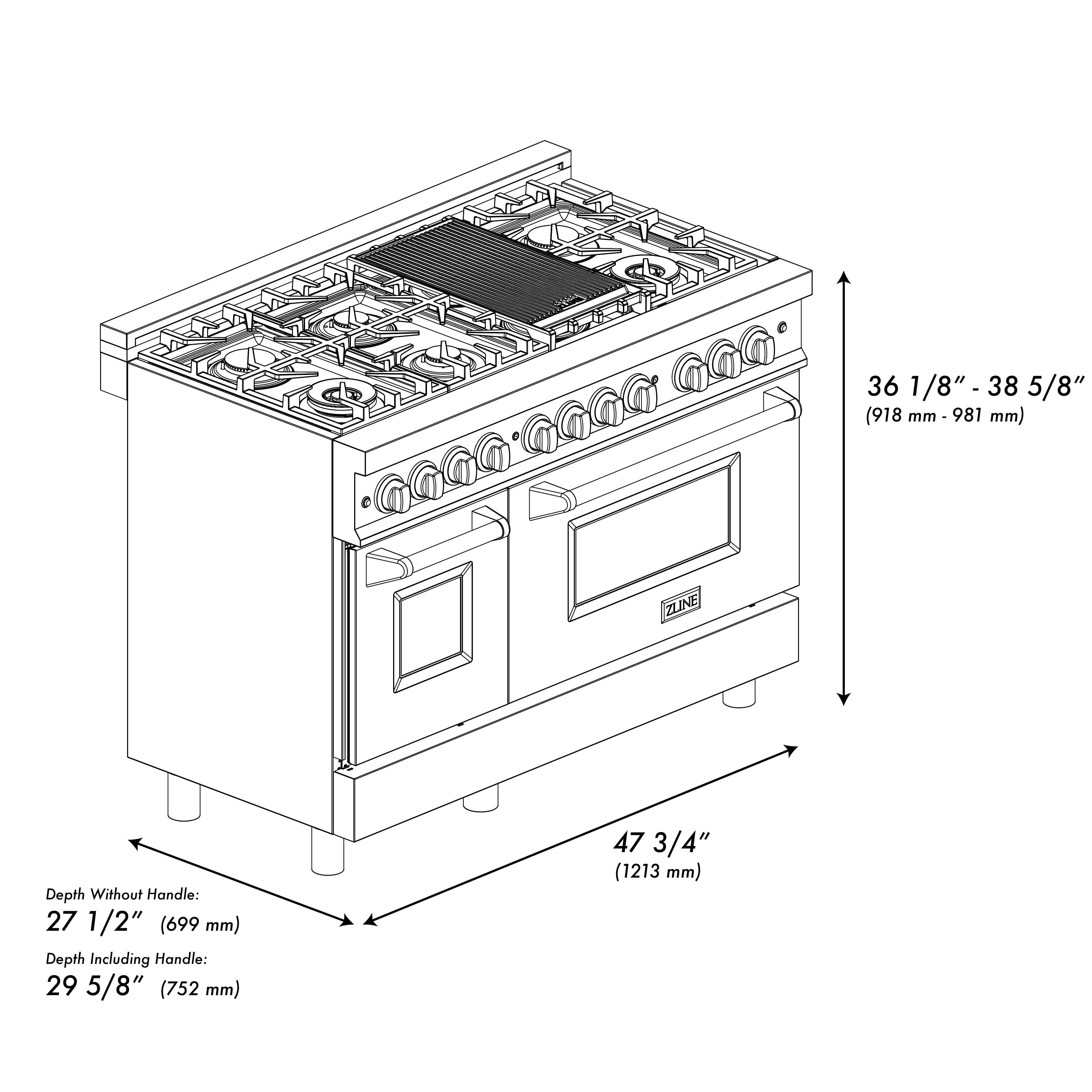 ZLINE Autograph 48" Legacy Dual Fuel Range in Black Stainless Steel