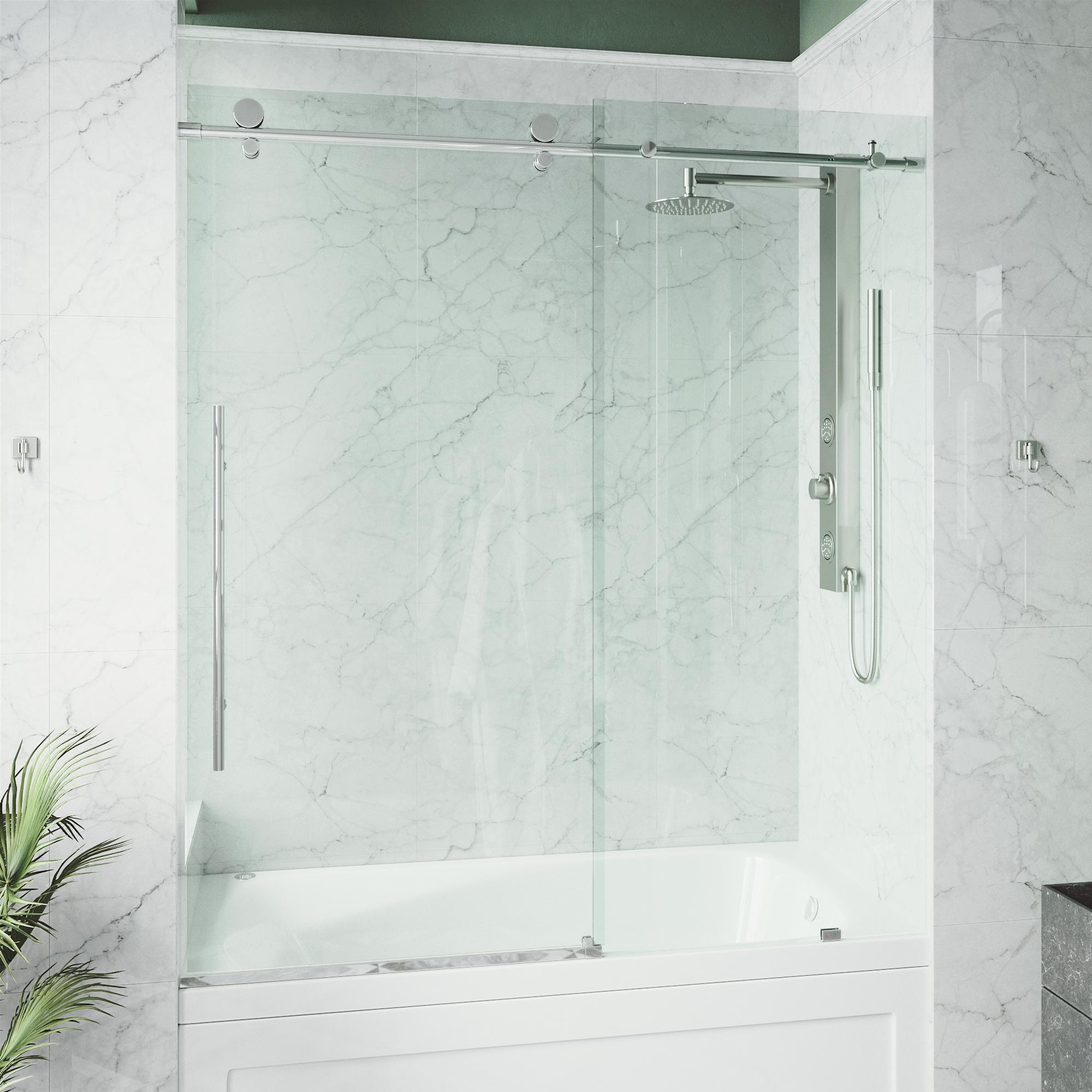 Elan E-Class 56-60" W x 66" H Sliding Frameless Tub Door with 3/8" Clear Glass