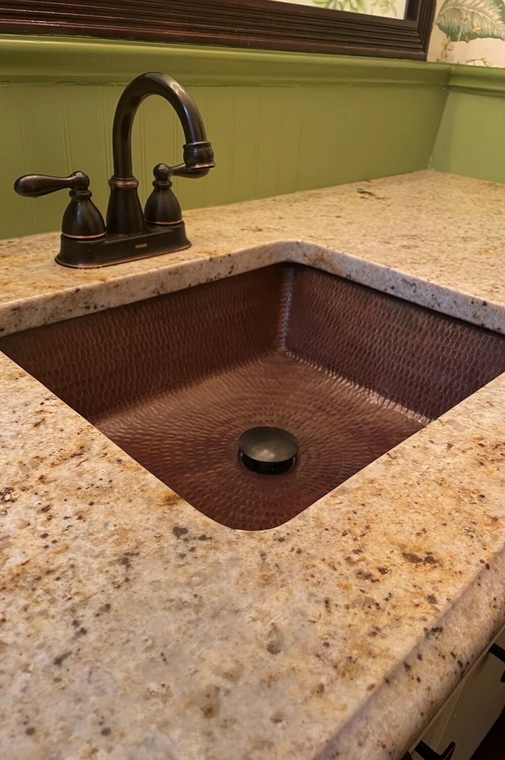 19" Rectangle Under Counter Hammered Copper Bathroom Sink