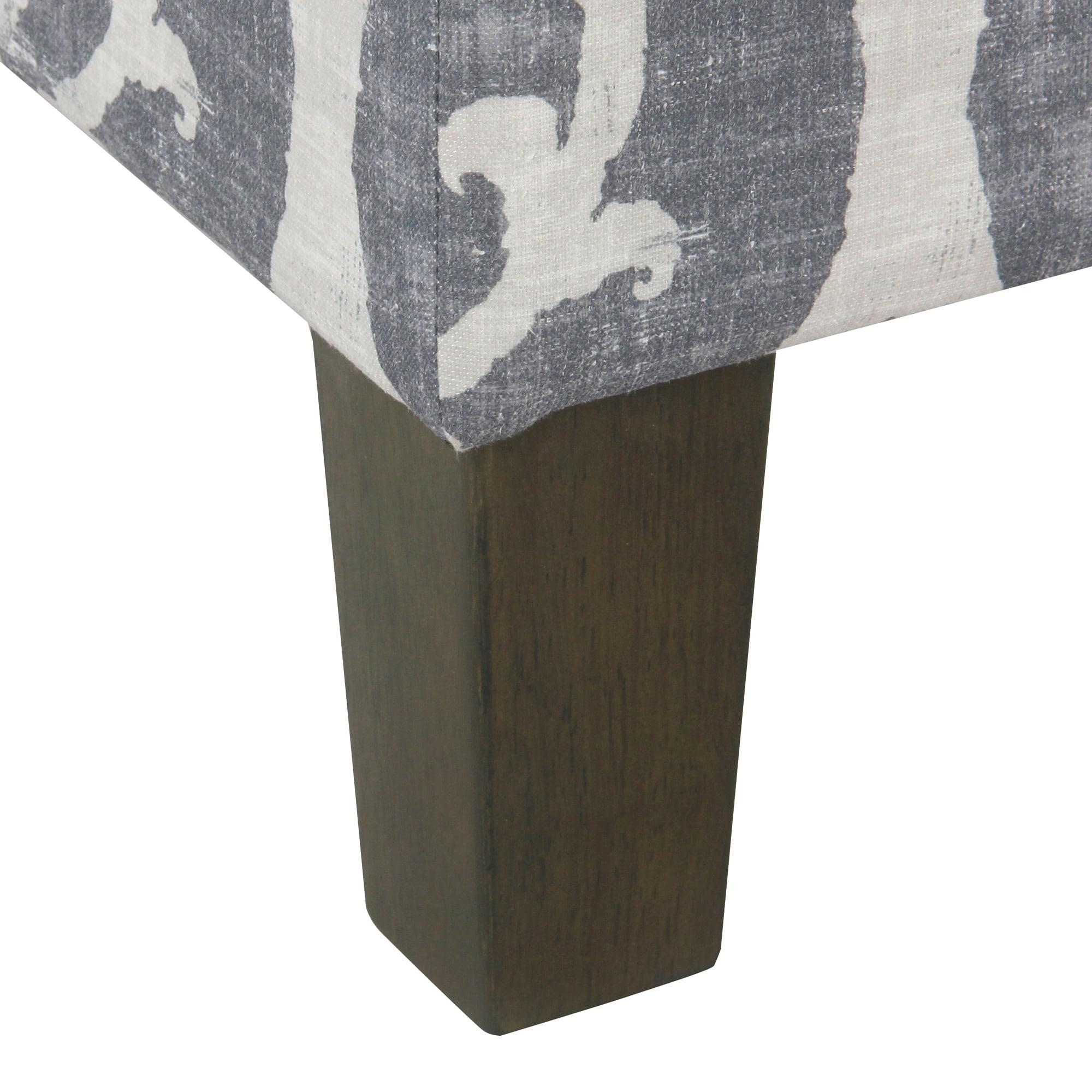Medium Storage Ottoman Gray/Blue - HomePop: Upholstered Rectangular Footstool with Damask Pattern, Plywood & Hardwood Frame