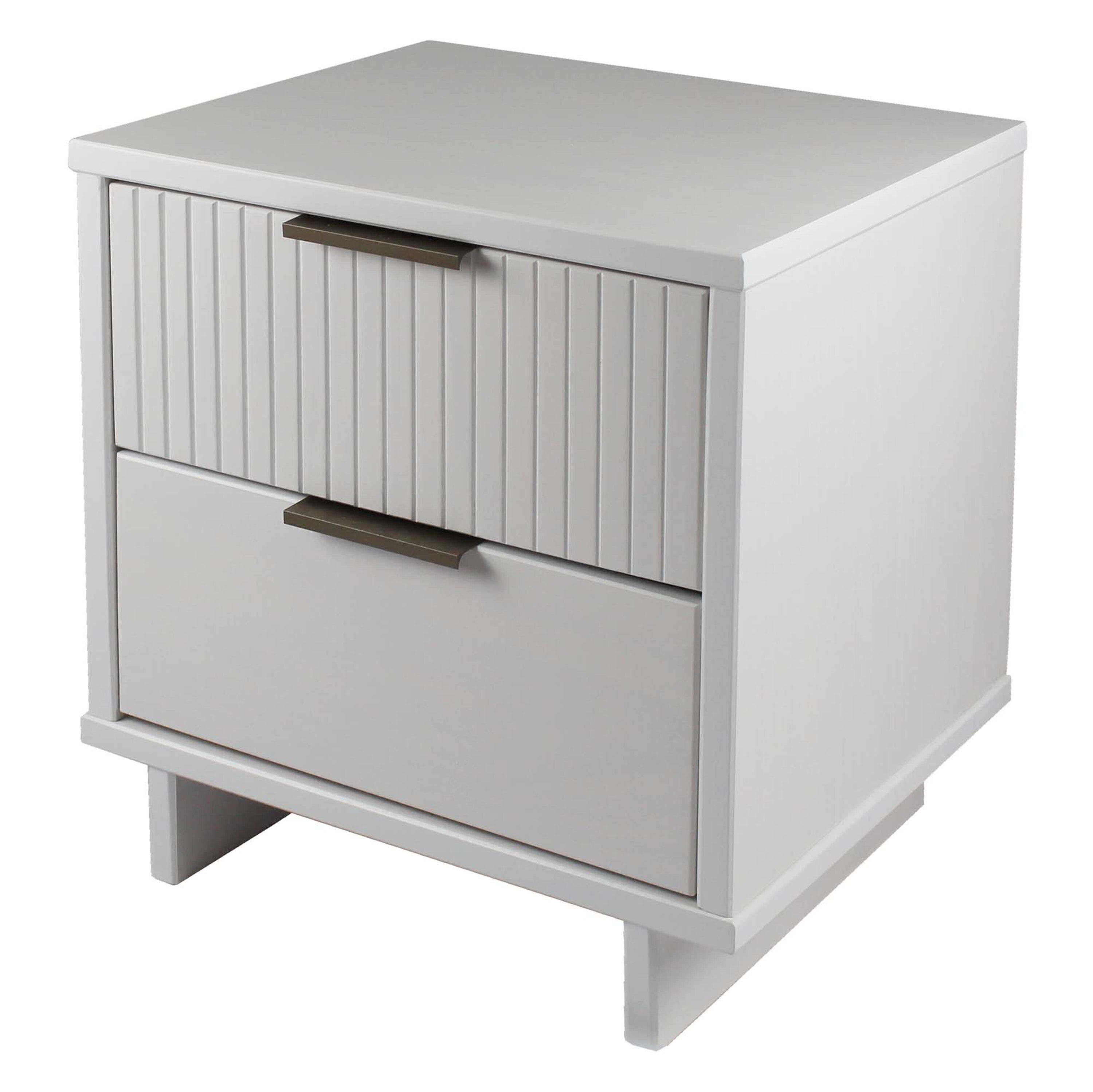Manhattan Comfort Set of 2 Granville 2 Drawer Nightstands White: Modern Style, Pine Frame, Metal Glides, Includes Anti-Tip Hardware