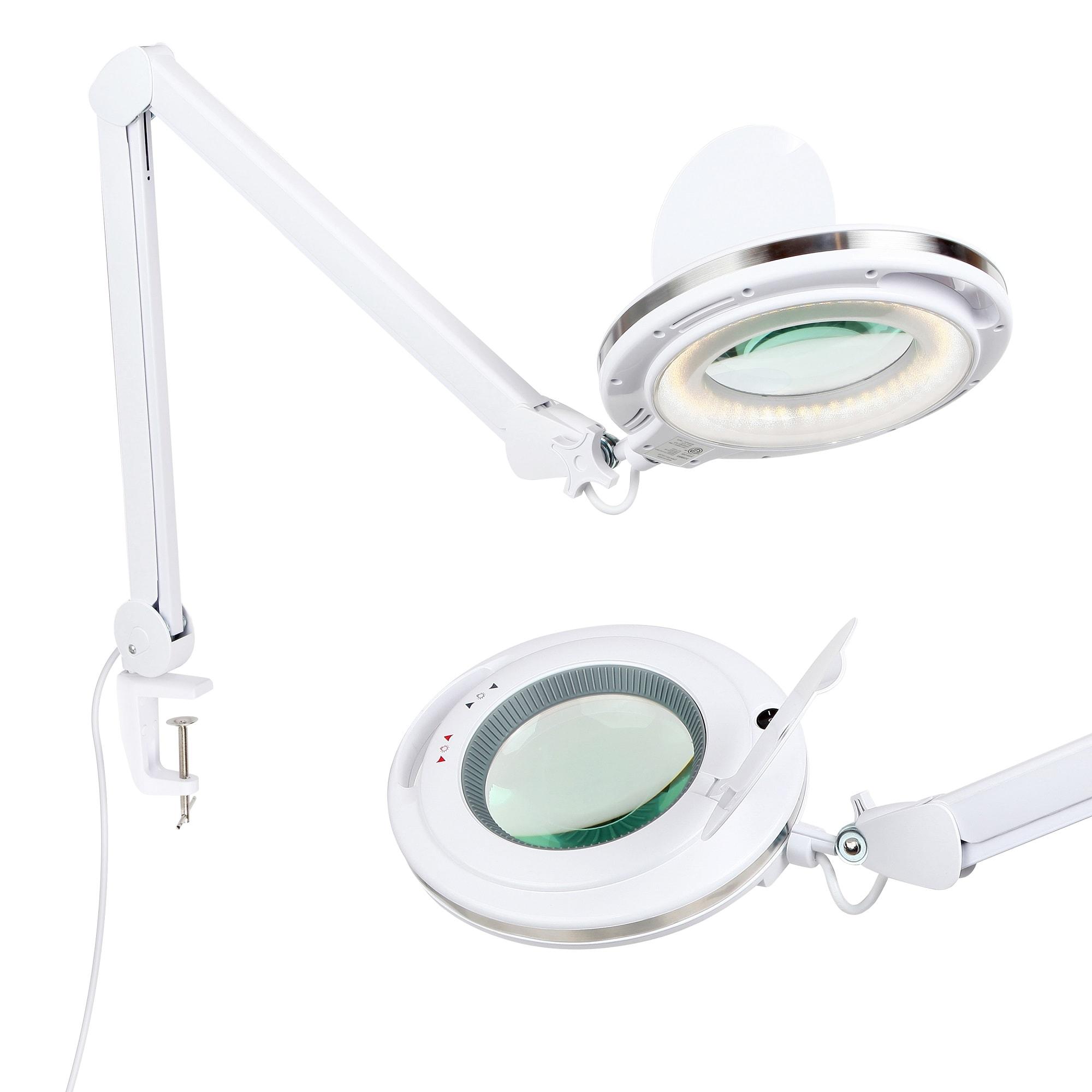 Brightech Lightview Pro 33 in. Adjustable Swing Arm Integrated 2.25X Magnifying Dimmable LED Desk Clamp Lamp