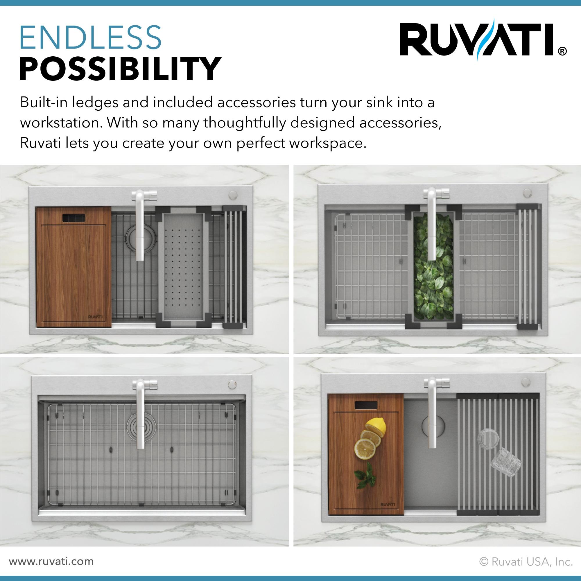 Ruvati 33 x 22 inch Workstation 60/40 Topmount Rounded Corners Stainless Steel Kitchen Sink