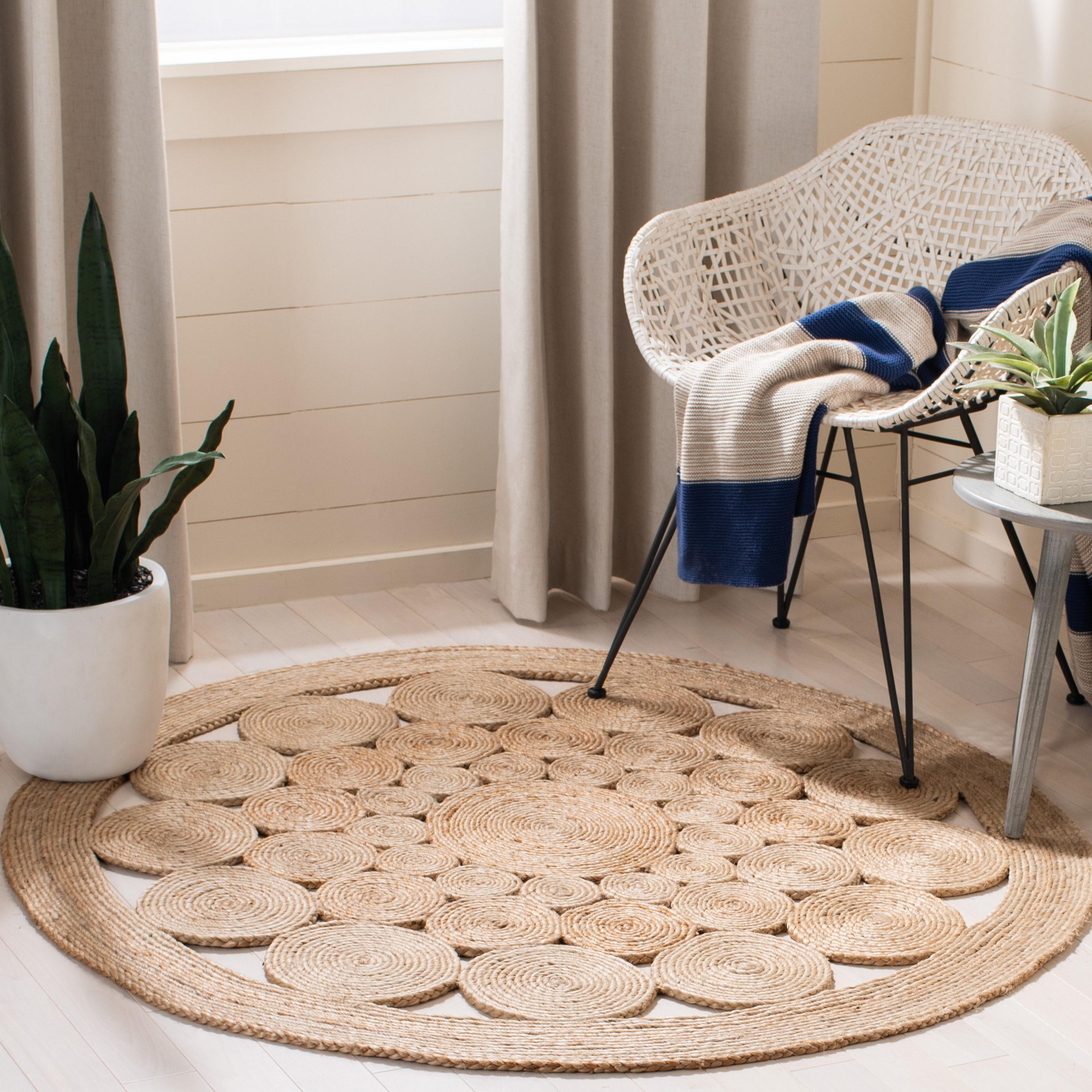 Natural Fiber NFB248 Hand Woven Area Rug - Natural - 3' round - Safavieh.