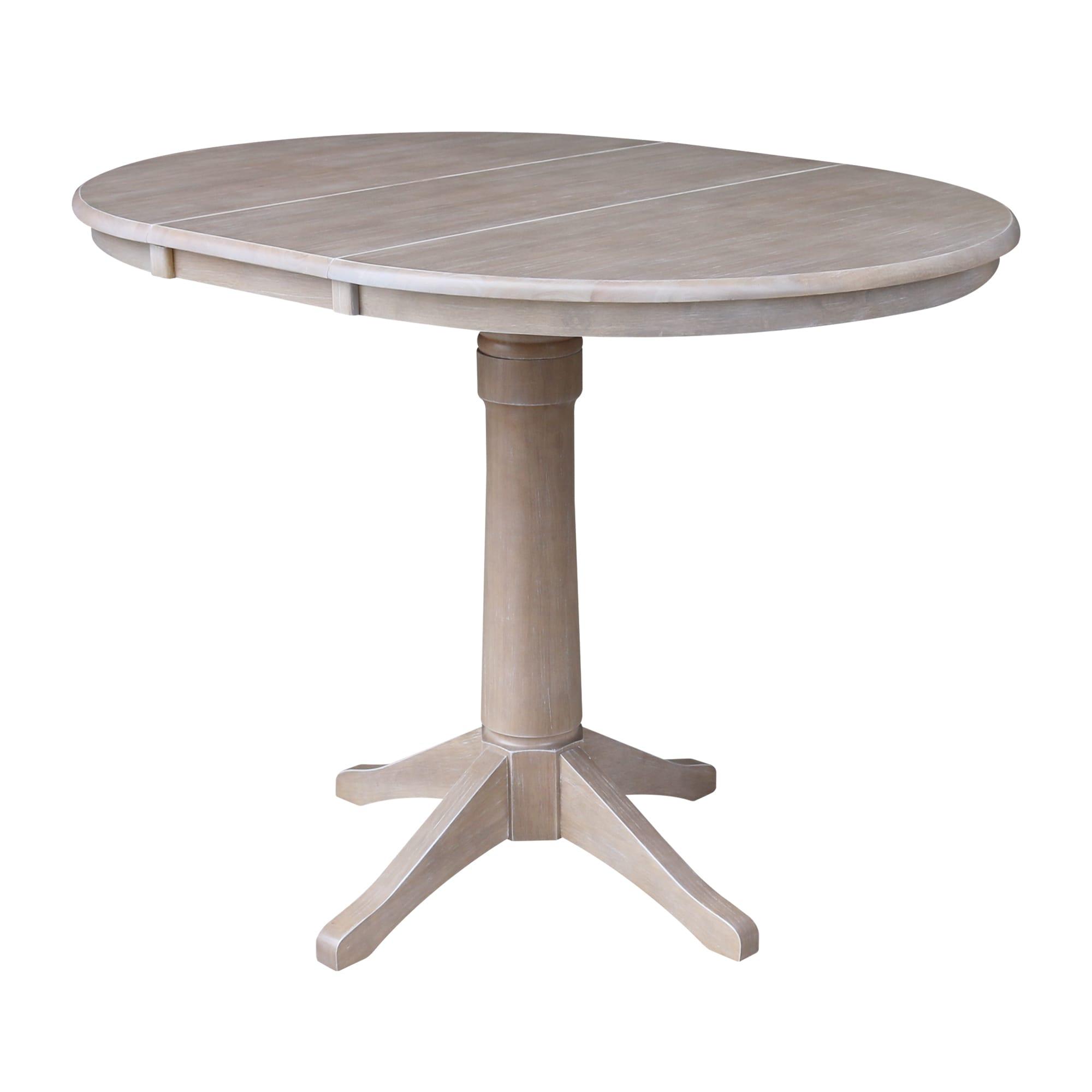 International Concepts 36" Magnolia Round Top Counter Height Dining Table with 12" Leaf Washed Gray Taupe