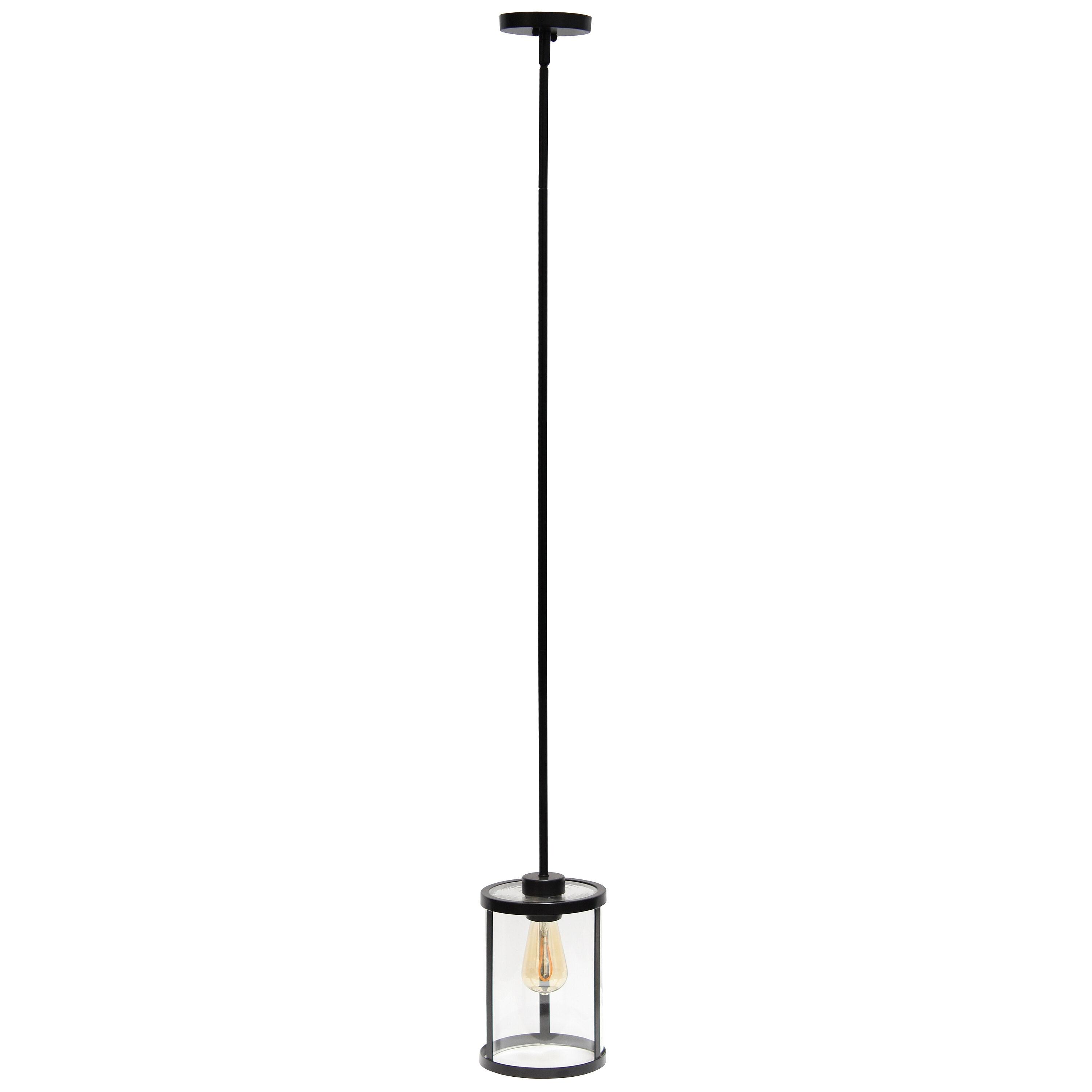 1-Light 9.25" Modern Farmhouse Adjustable Hanging Cylindrical Clear Glass Pendant Fixture with Metal Accent Black - Lalia Home: Industrial Style