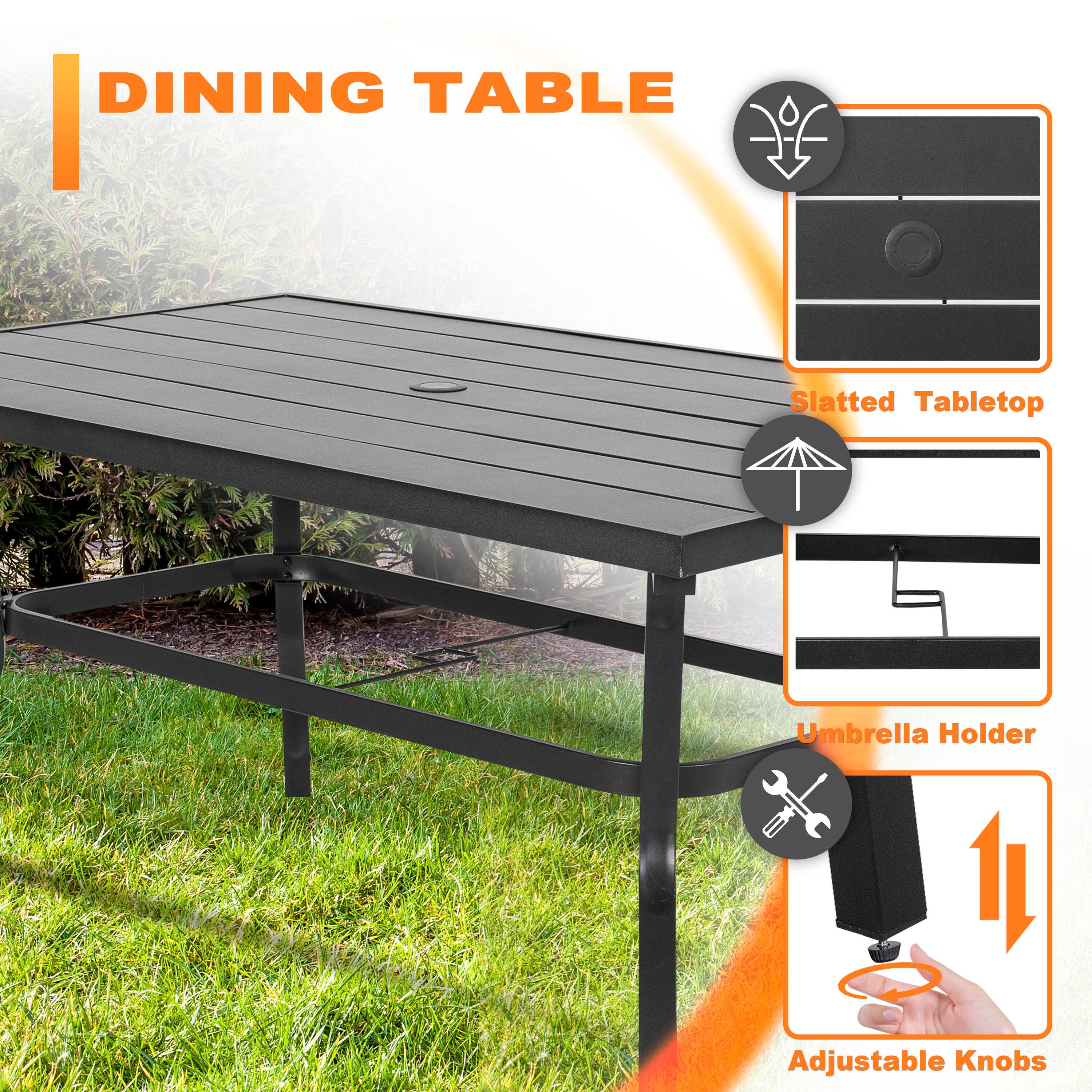 Nuu Garden Outdoor 7-Piece Iron Dining Set with 1.77'' Umbrella Hole