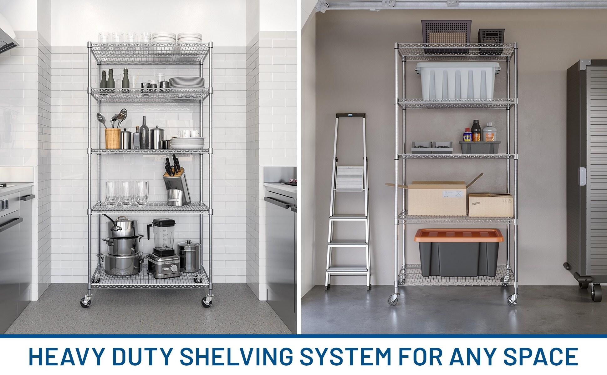 36'' W 5-Tier NSF-Certified Steel Shelving with Wheels