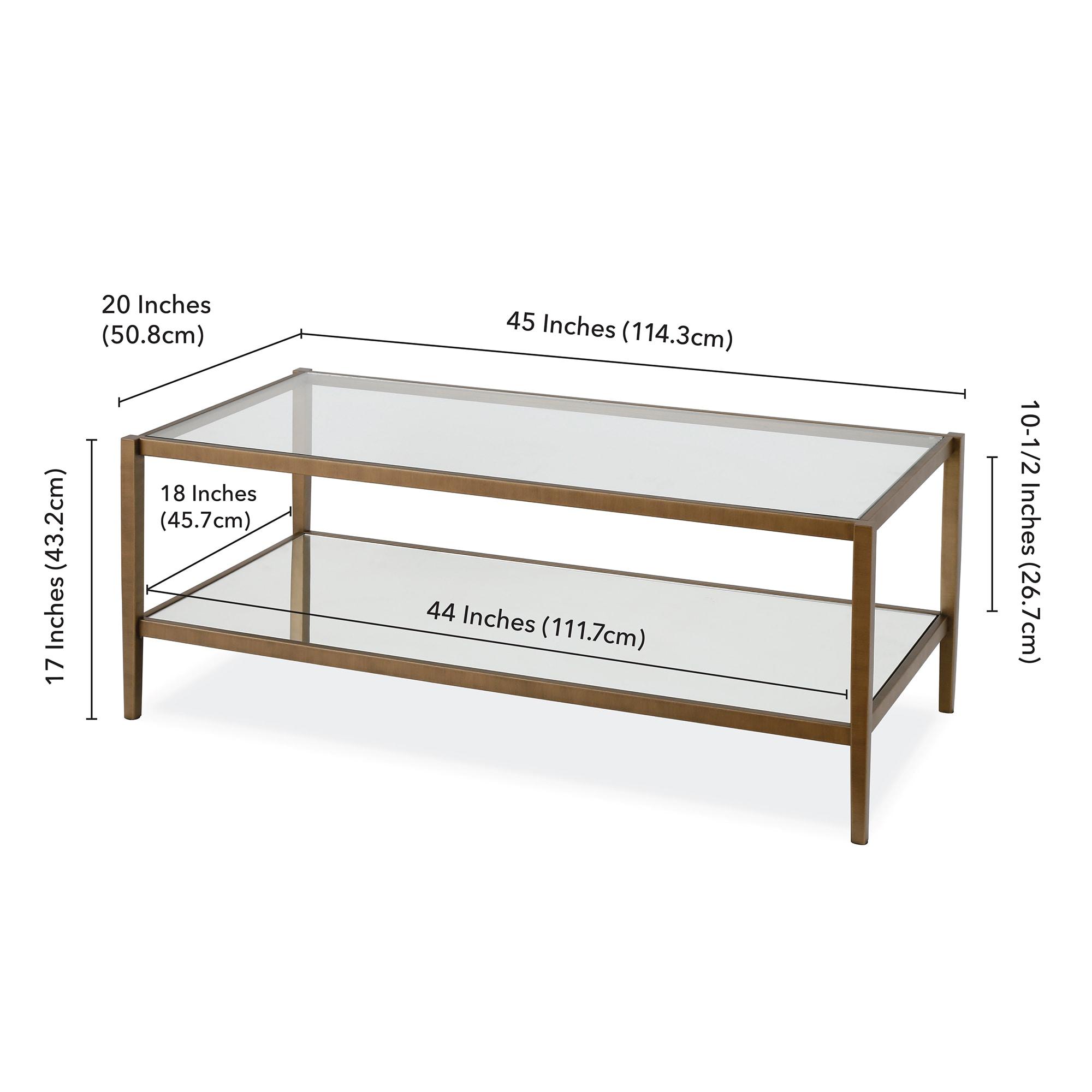 Modern Rectangle Coffee Table in Brass and Gold with Mirrored Shelf - Henn&Hart