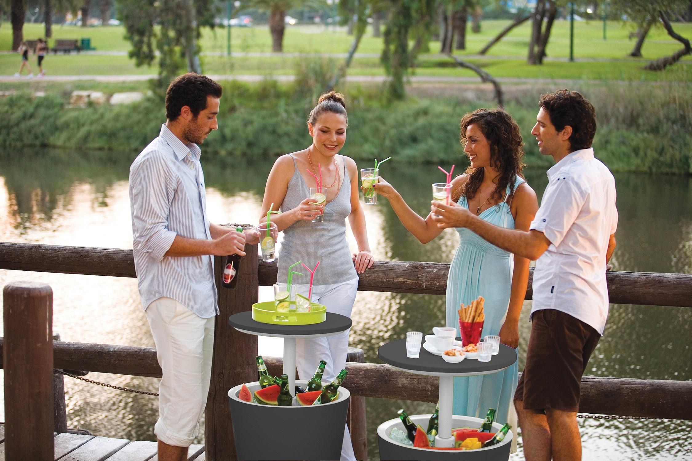 Keter Keter 32 Qt. Cool Bar Cooler Outdoor Weather Resistant Patio Furniture 2 in 1 Pop Up Cocktail Side Table and Beverage Cooler Combo