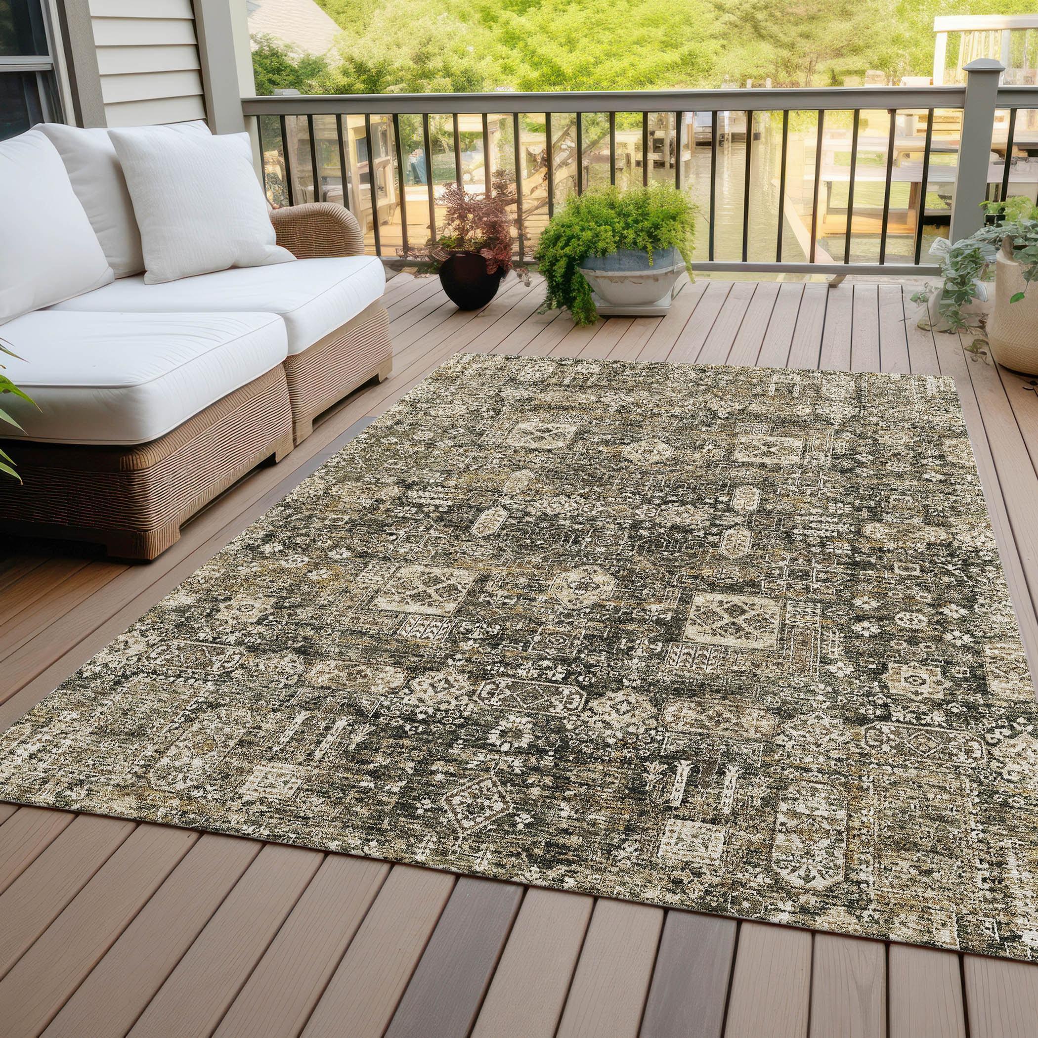 Coffee Flat Woven Synthetic Rectangular Washable Rug