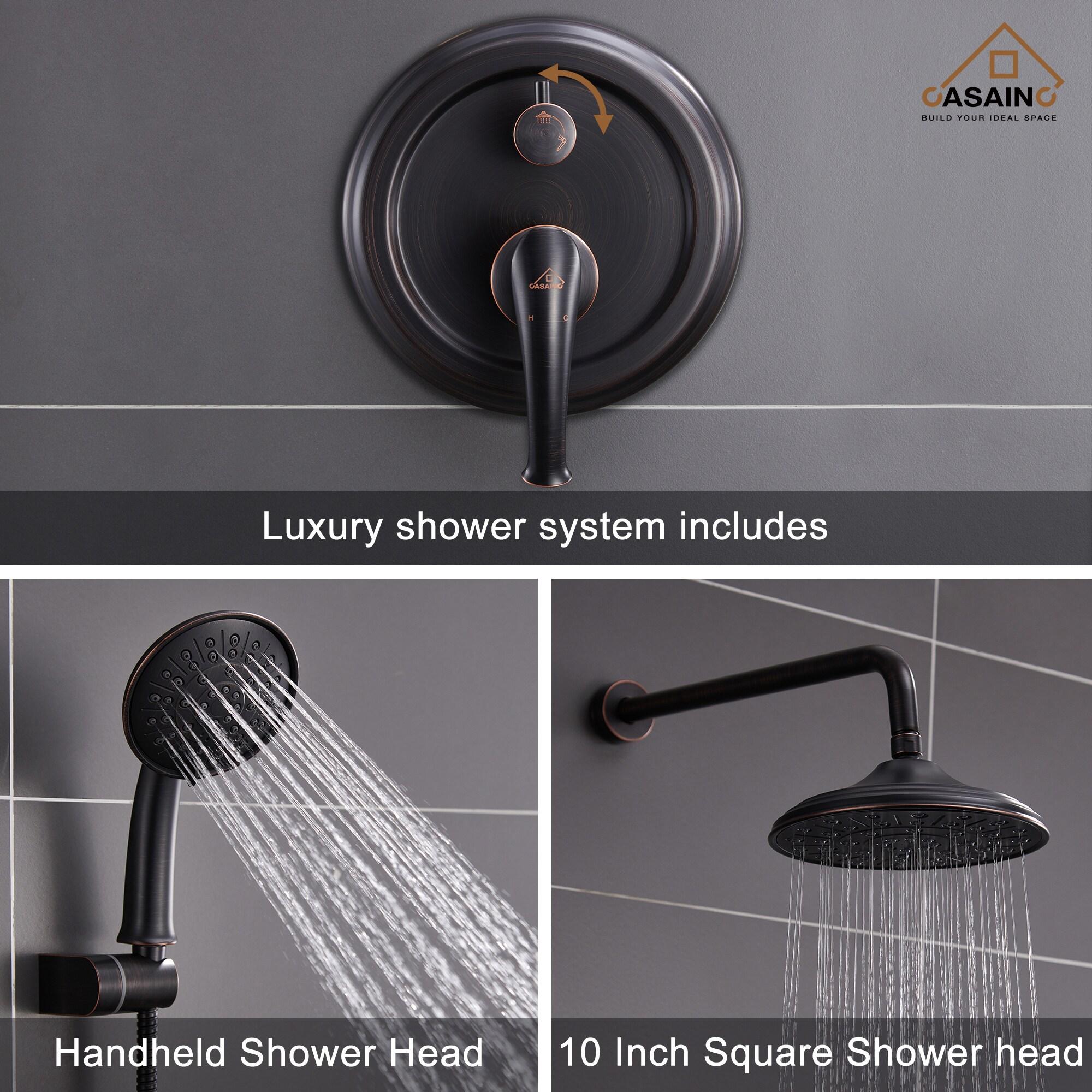 Retro Wall Mount 3 Funtions Rainfall Shower System with 3 Setting Handheld, Bath Spout, Rough-In Valve and Diverter