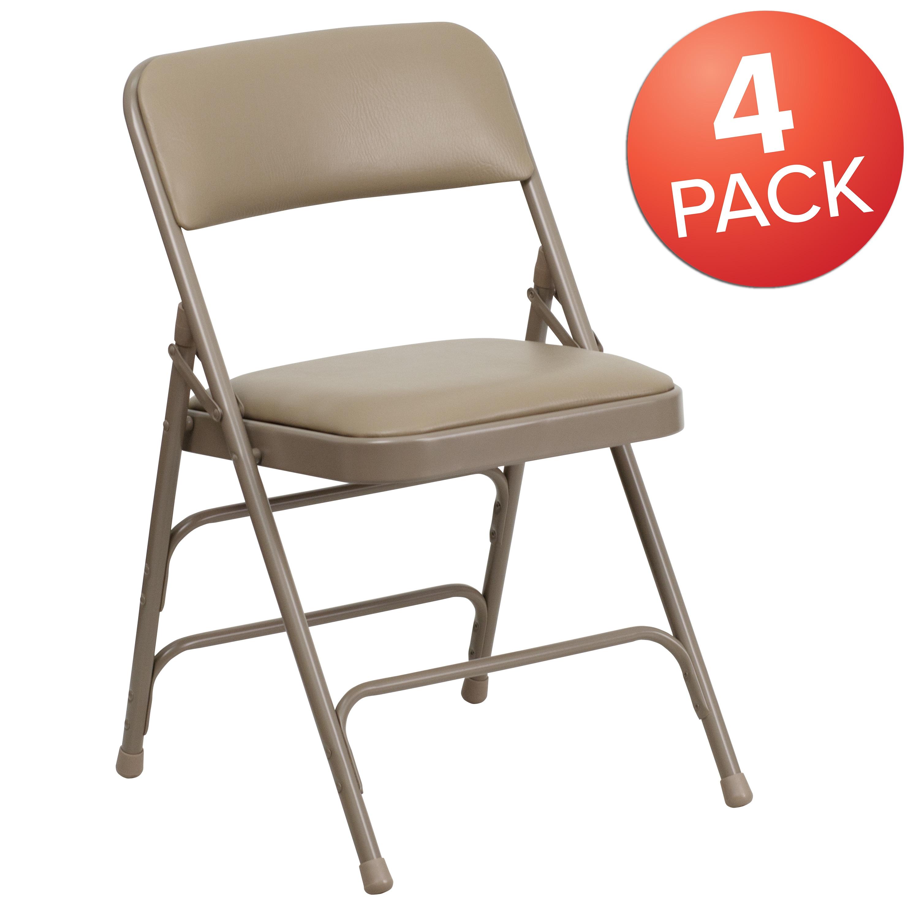 Flash Furniture 4 Pack HERCULES Series Curved Triple Braced & Double Hinged Beige Vinyl Metal Folding Chair