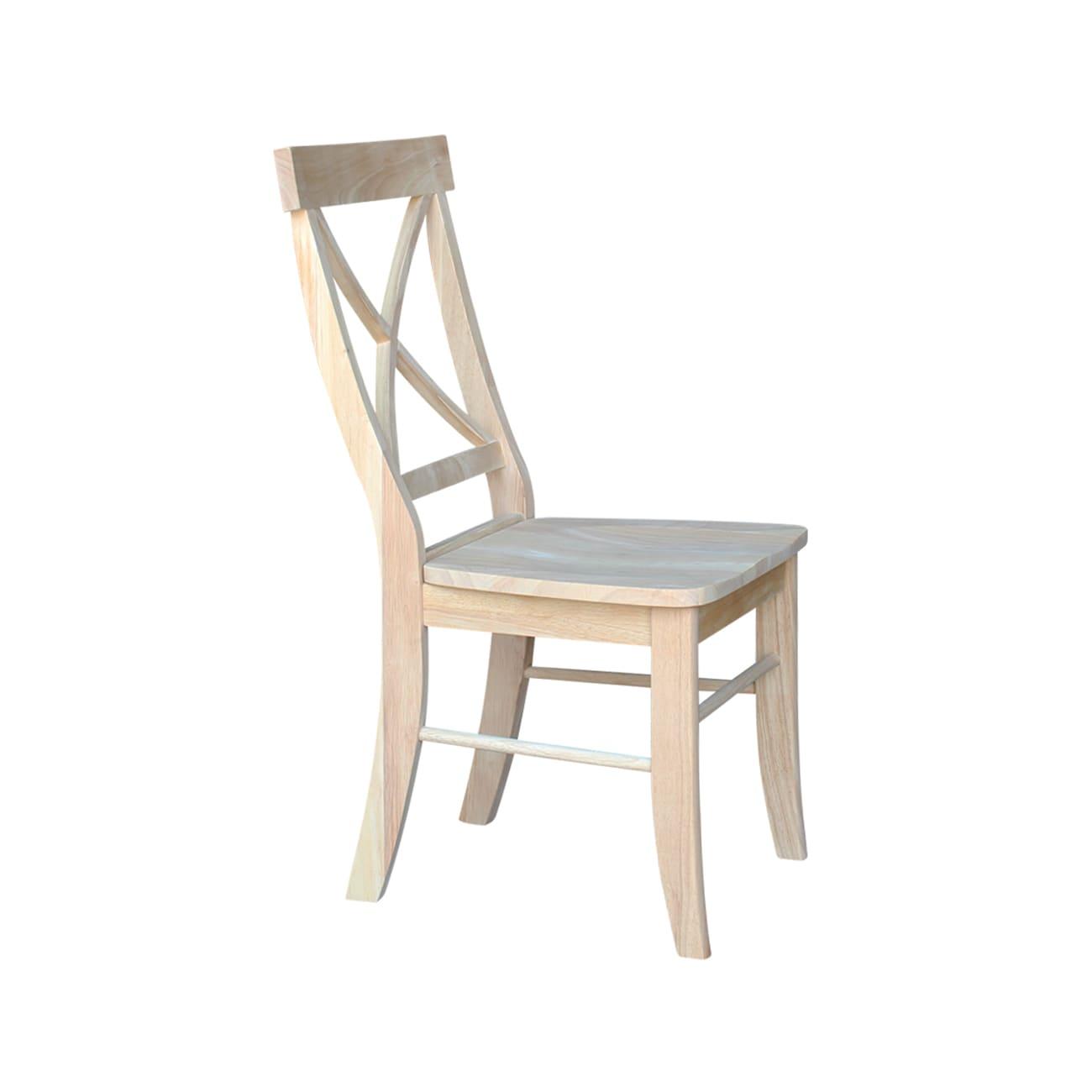 Set of 2 X Back Chairs with Solid Wood Seat Unfinished - International Concepts: Parawood, Kitchen Furniture