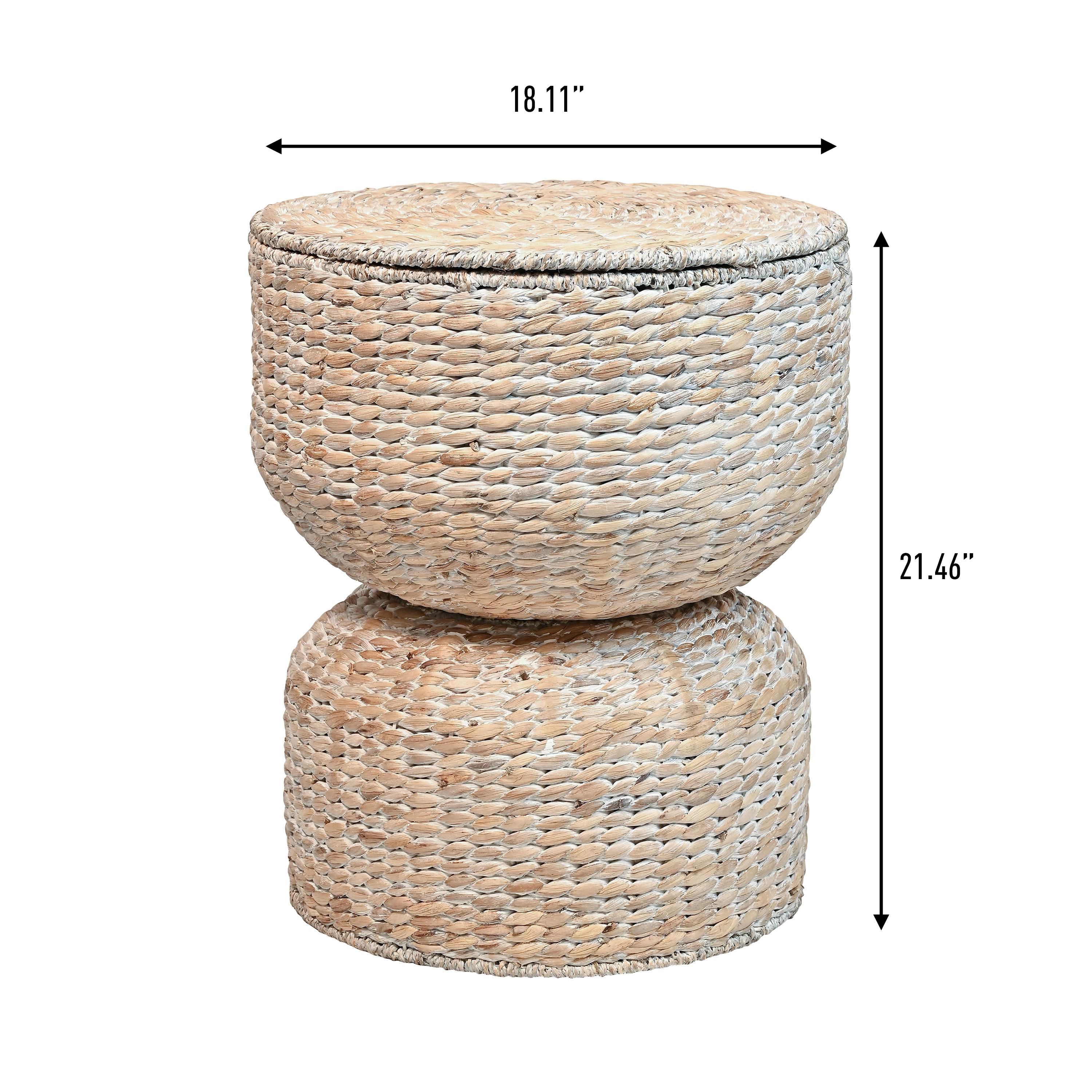 happimess 18" Hourglass Handwoven Hyacinth Storage Accent Table with Lid