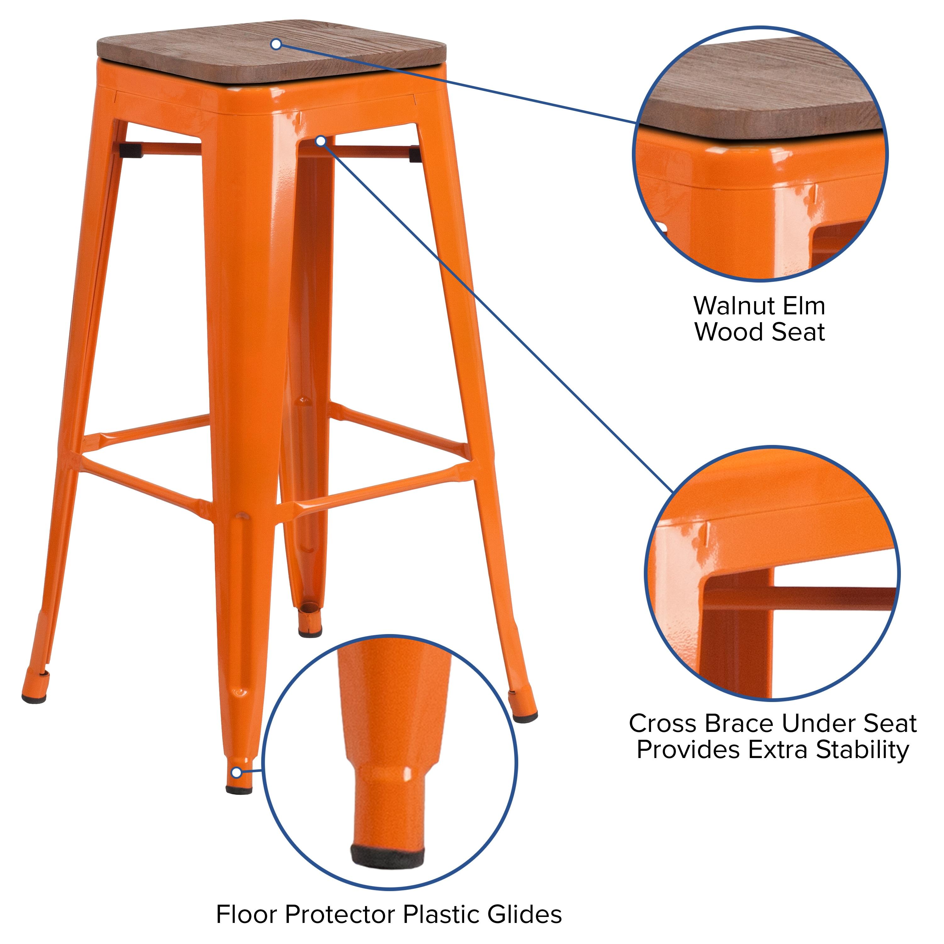 Flash Furniture Margherite 30" High Backless Metal Barstool with Square Wood Seat