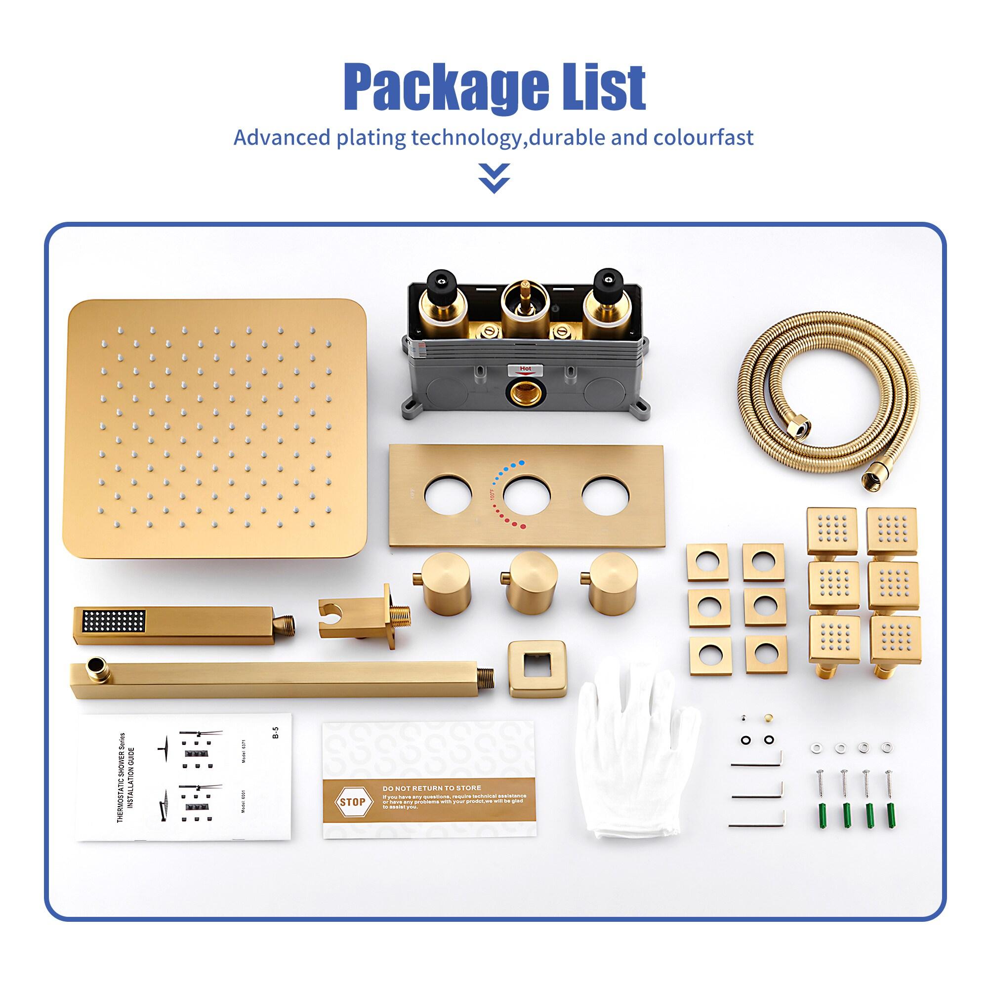 mondawe Herathena 3 Functions Wall Mounted Luxury Shower System with 6 Body Jets (Rough-in Valve Included) WF6310-12BG-WM