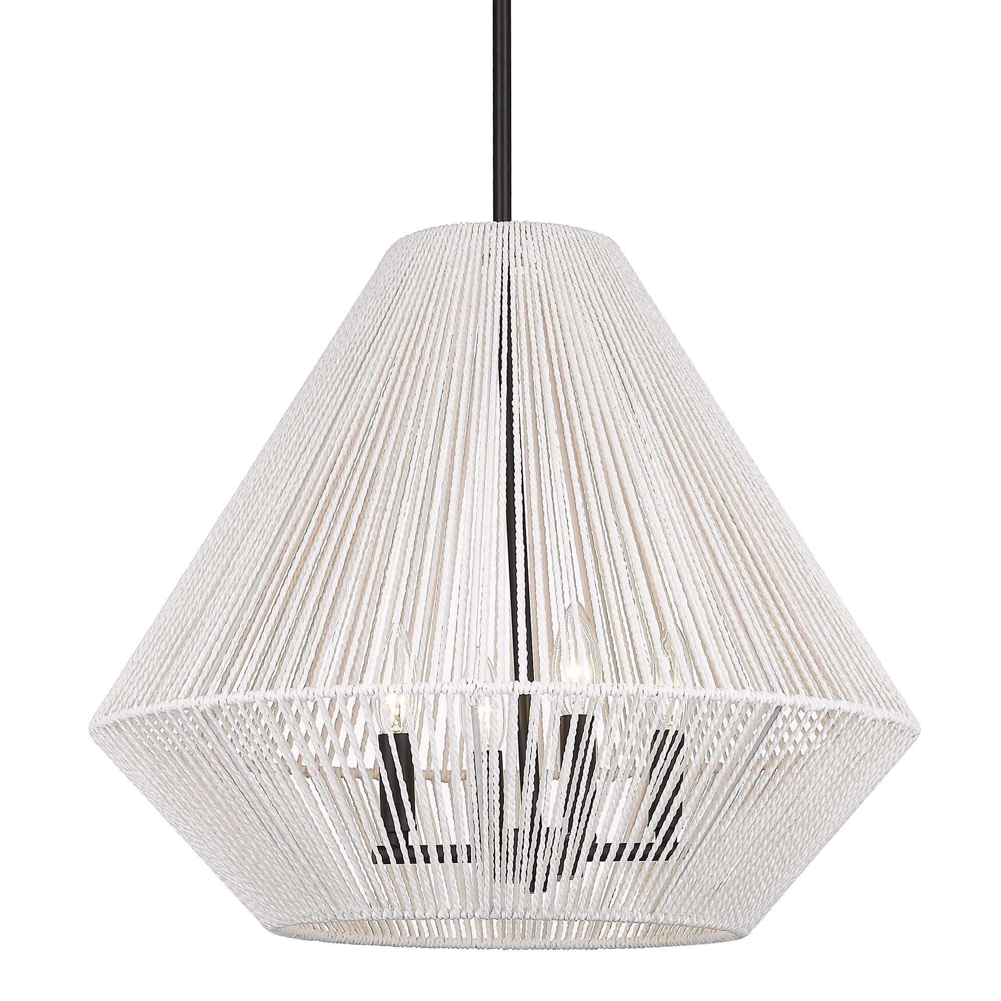 Golden Lighting Valentina 4-Light Pendant in Matte Black with Bleached White Raphia Rope