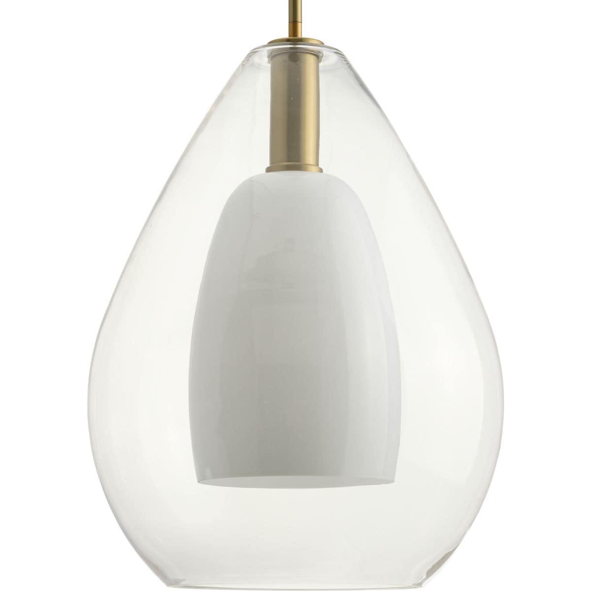 Progress Lighting Carillon 1-Light Pendant, Brushed Gold, Clear and Opal Glass Shade