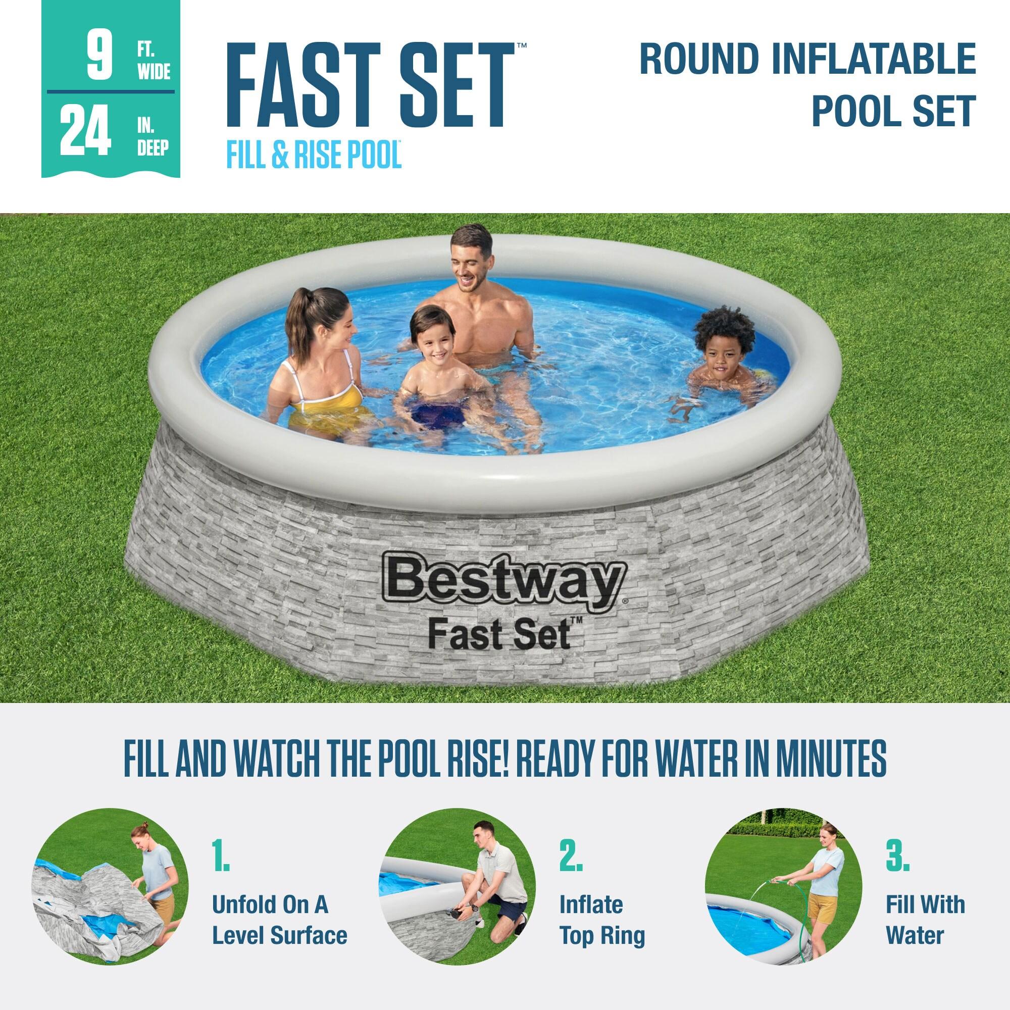 Bestway Above Ground Swimming Pool Set, 8' x 24" Round Inflatable Outdoor Backyard Pool with 497 Gallon Water Capacity and 330 GPH Filter Pump