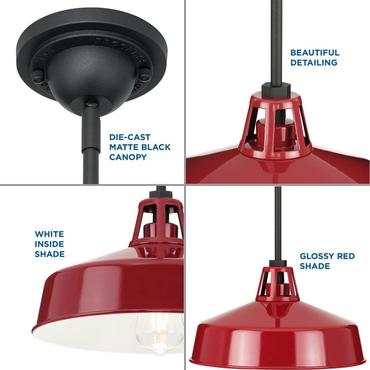 Progress Lighting, Cedar Springs, 1-Light Outdoor Hanging Light, Red Finish, Gloss White Shade