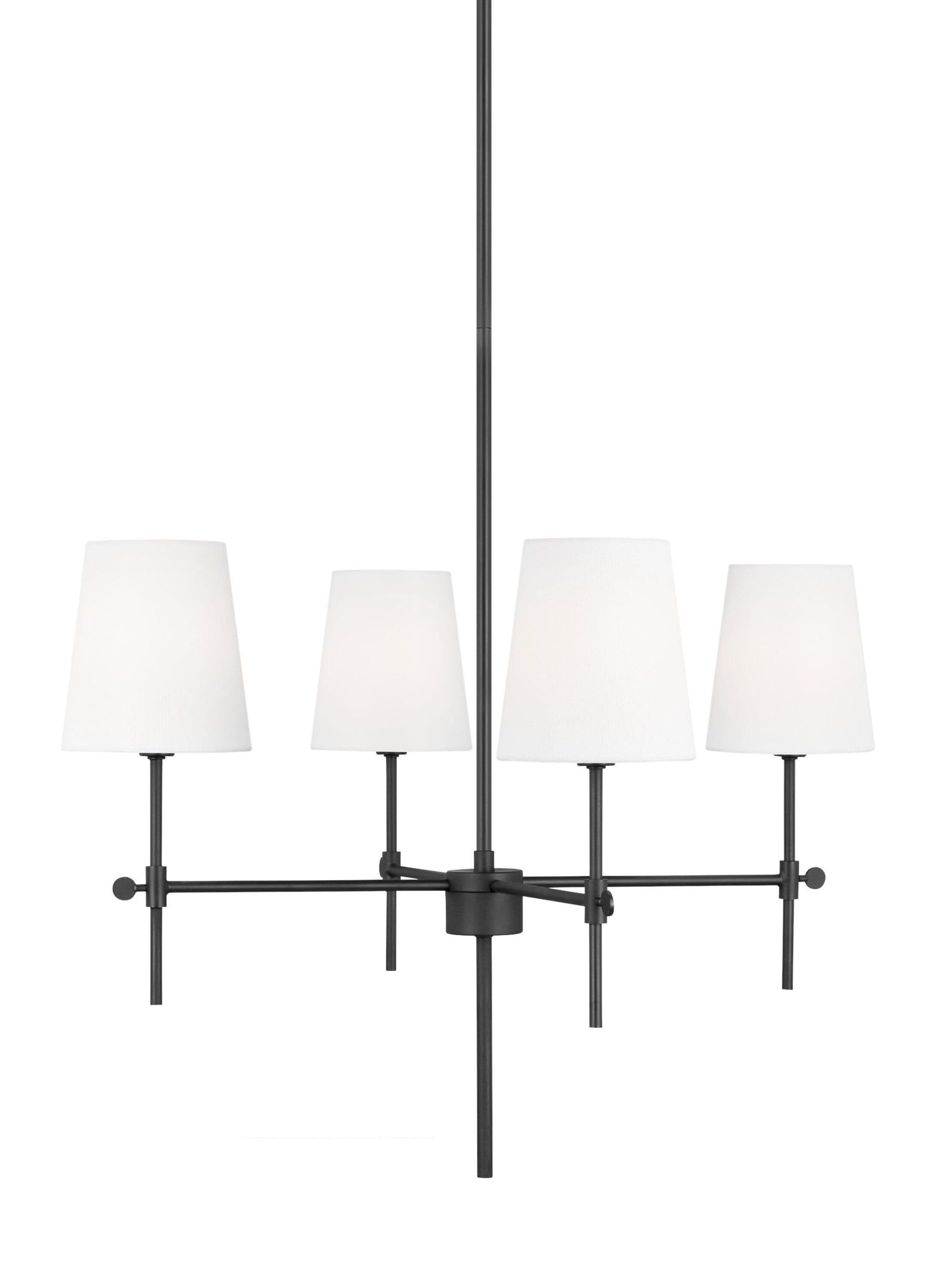 Baker 4-Light Midnight Black Hanging Chandelier With White Linen Fabric Shades