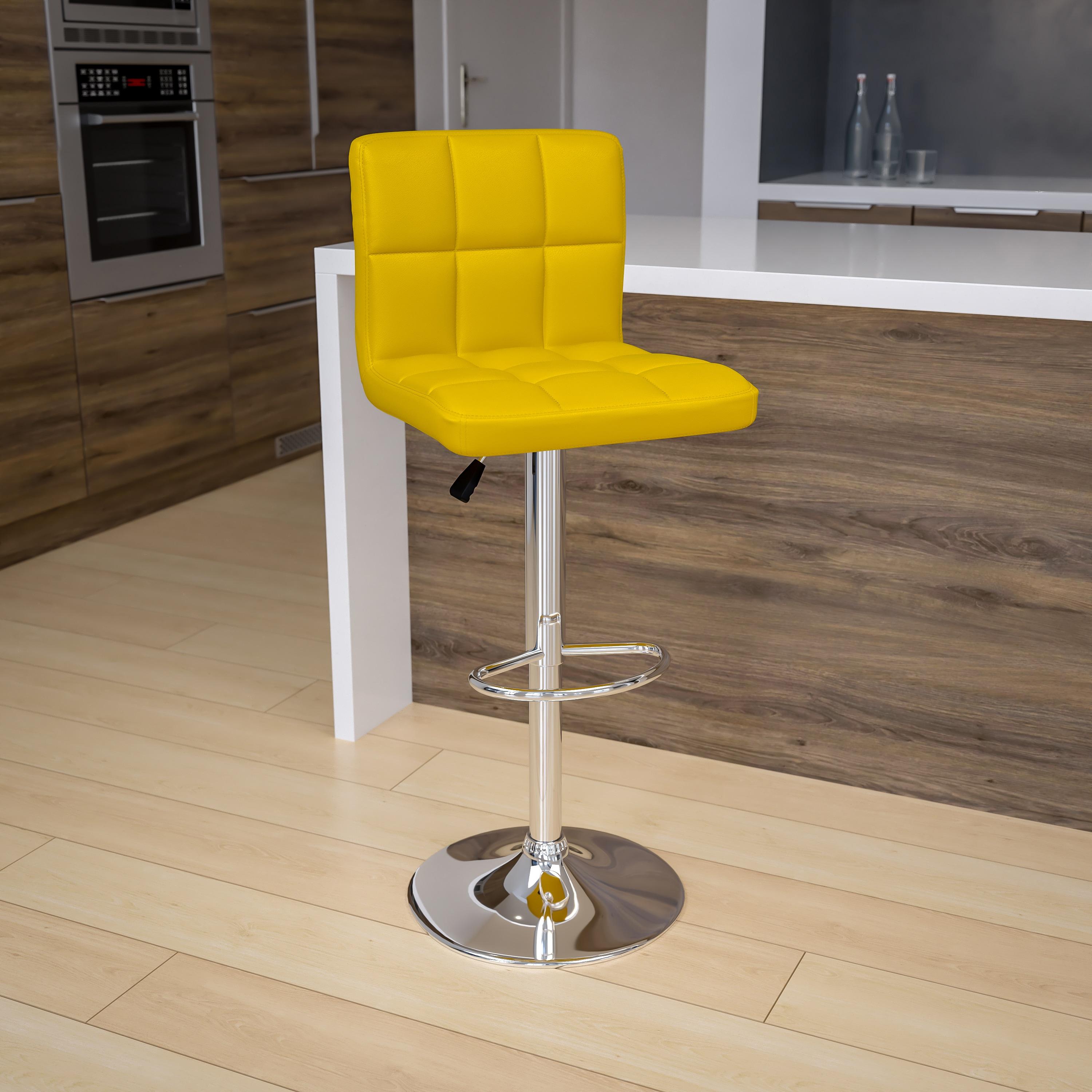 Flash Furniture Contemporary Yellow Quilted Vinyl Adjustable Height Barstool with Chrome Base