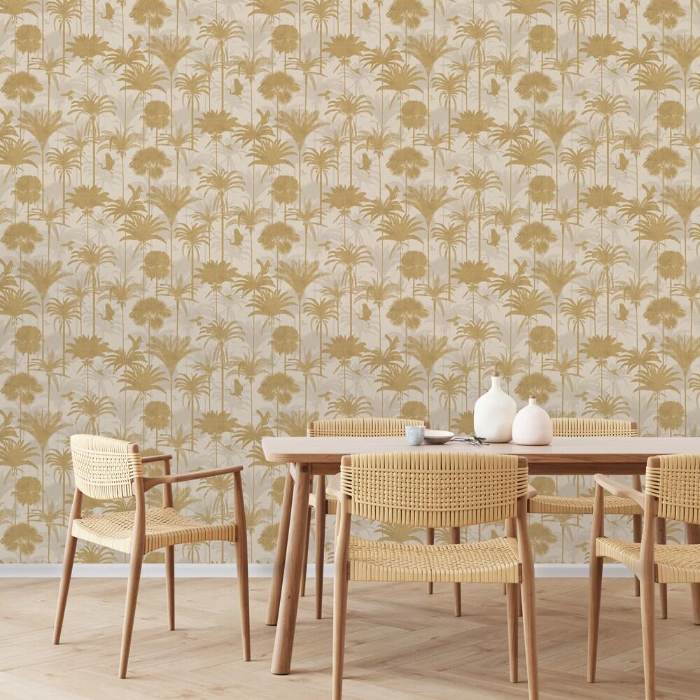 Tempaper Royal Palm Metallic Gold Peel and Stick Wallpaper, 20.5" x 16.5'